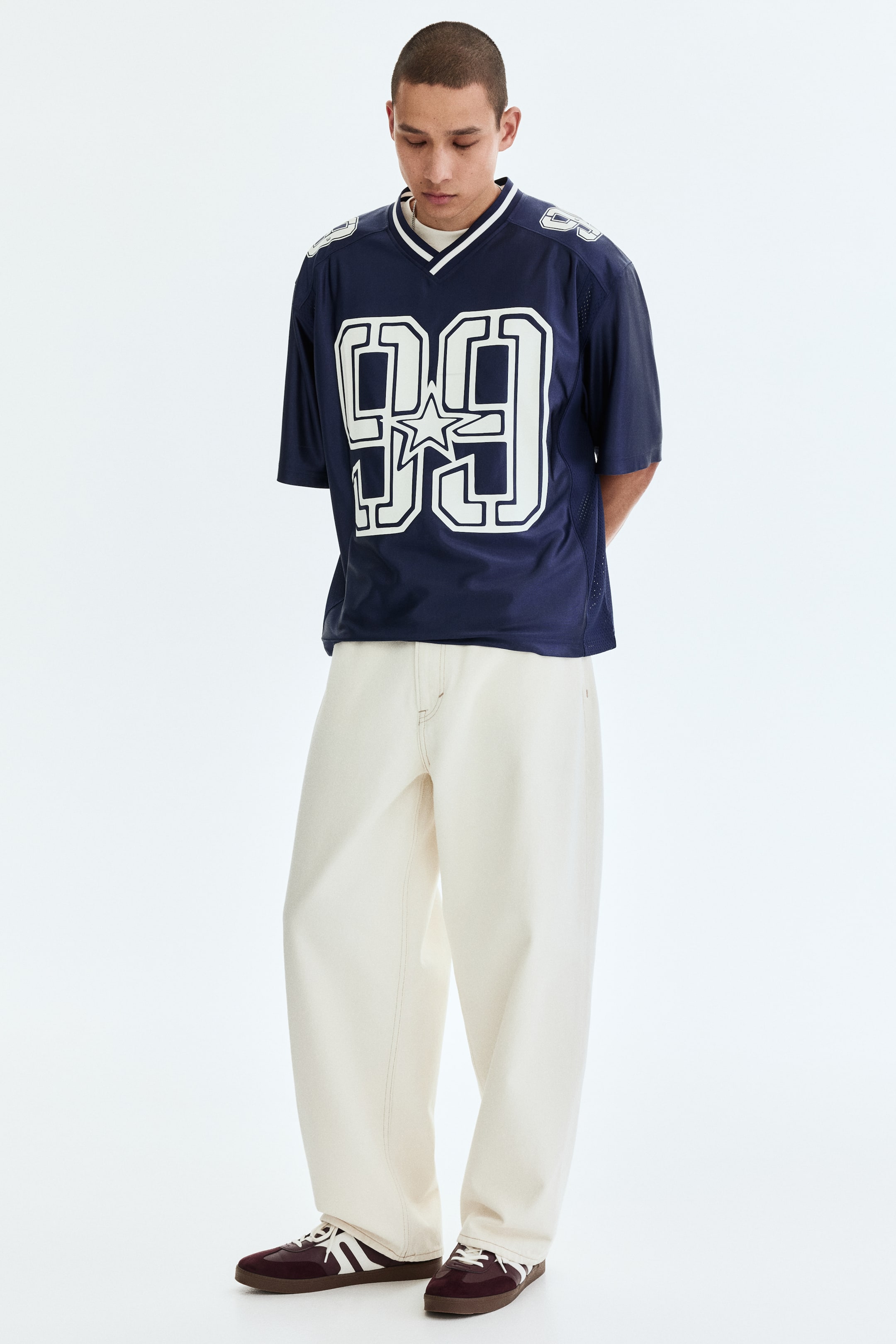 Loose-Fit Printed Mesh T-Shirt