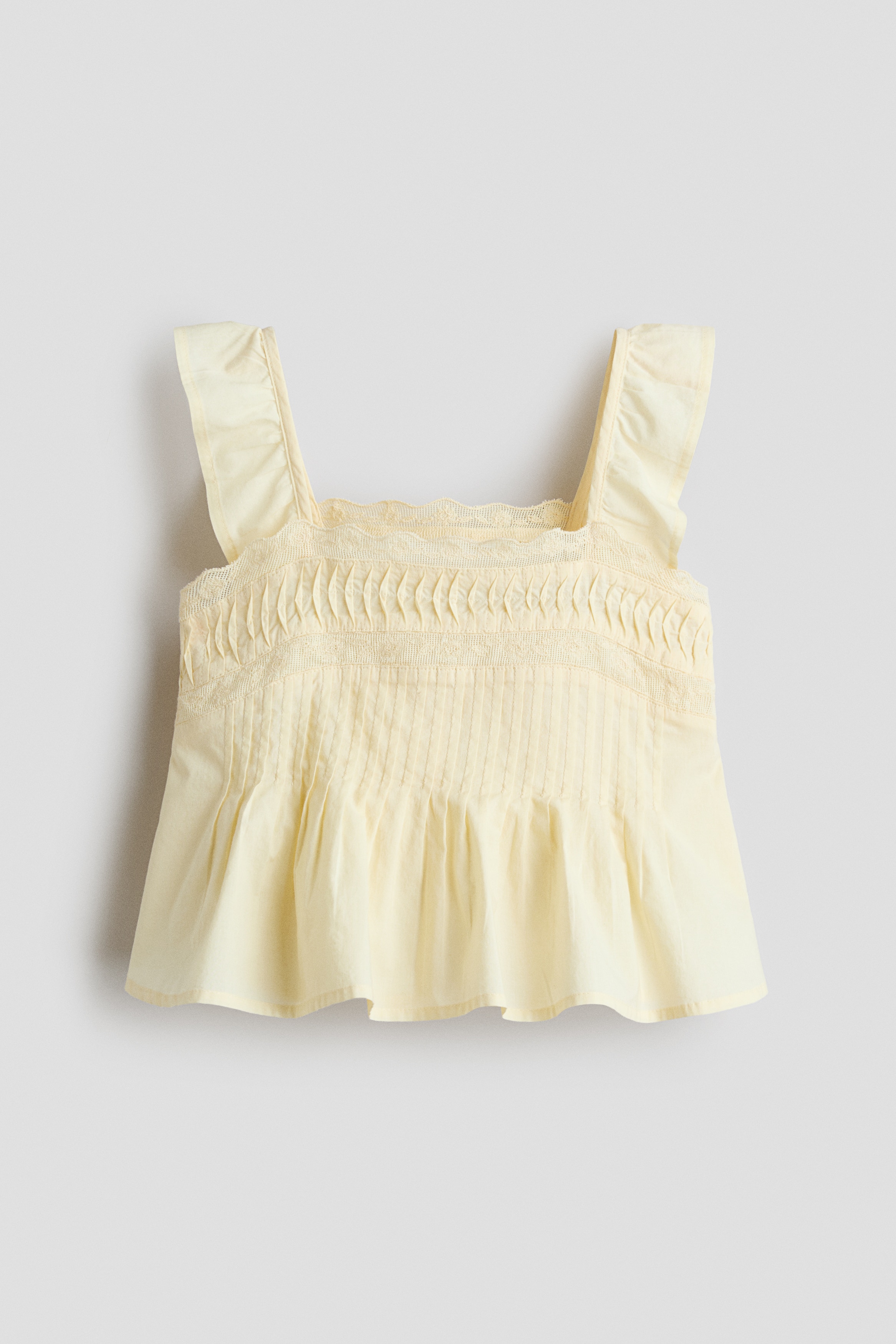 Lace-Trimmed Cotton Top - Light yellow