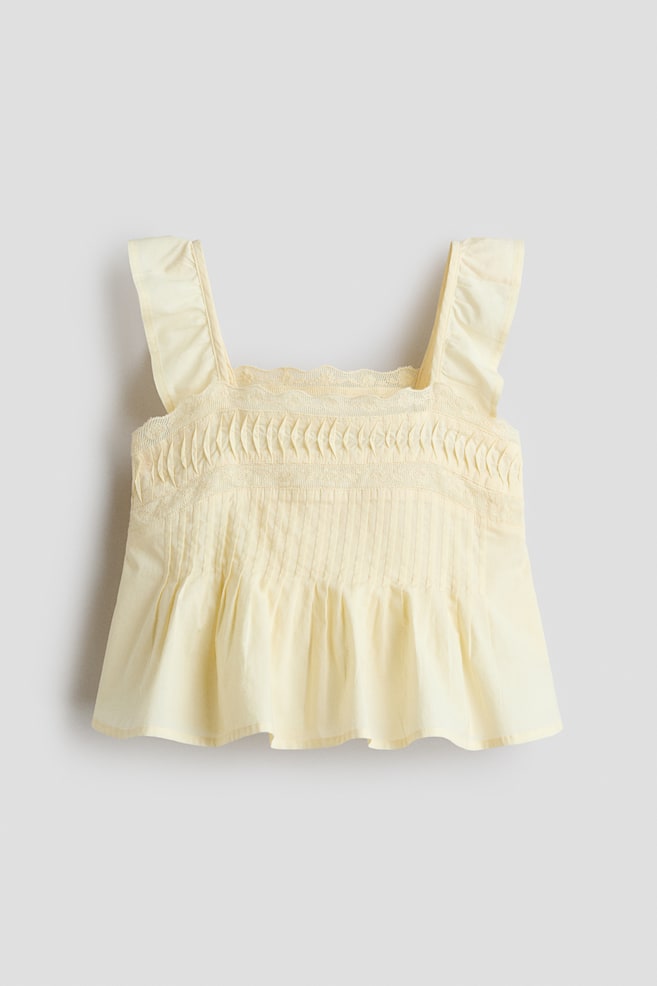 Lace-Trimmed Cotton Top - Light yellow - 1