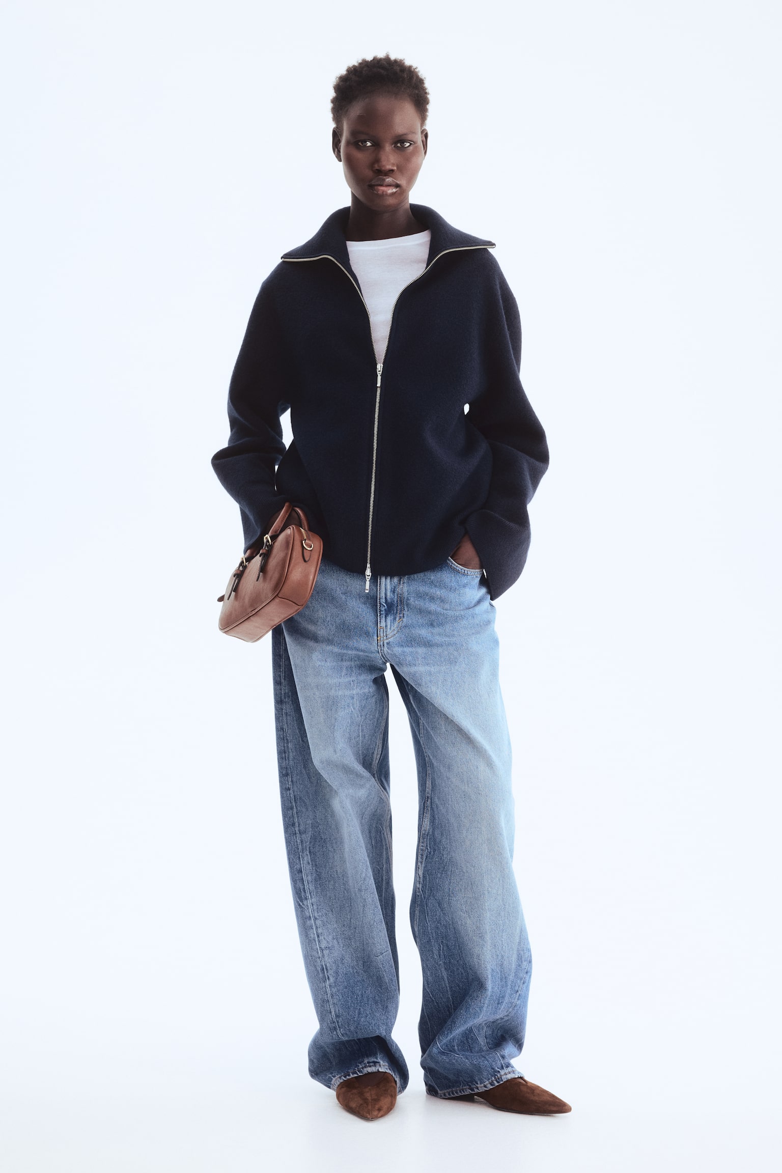 Wool zip-through cardigan - Navy blue - 5