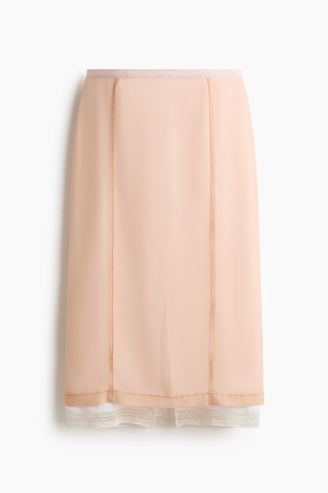 Lace-trimmed knee-length skirt - Apricot/White - 1