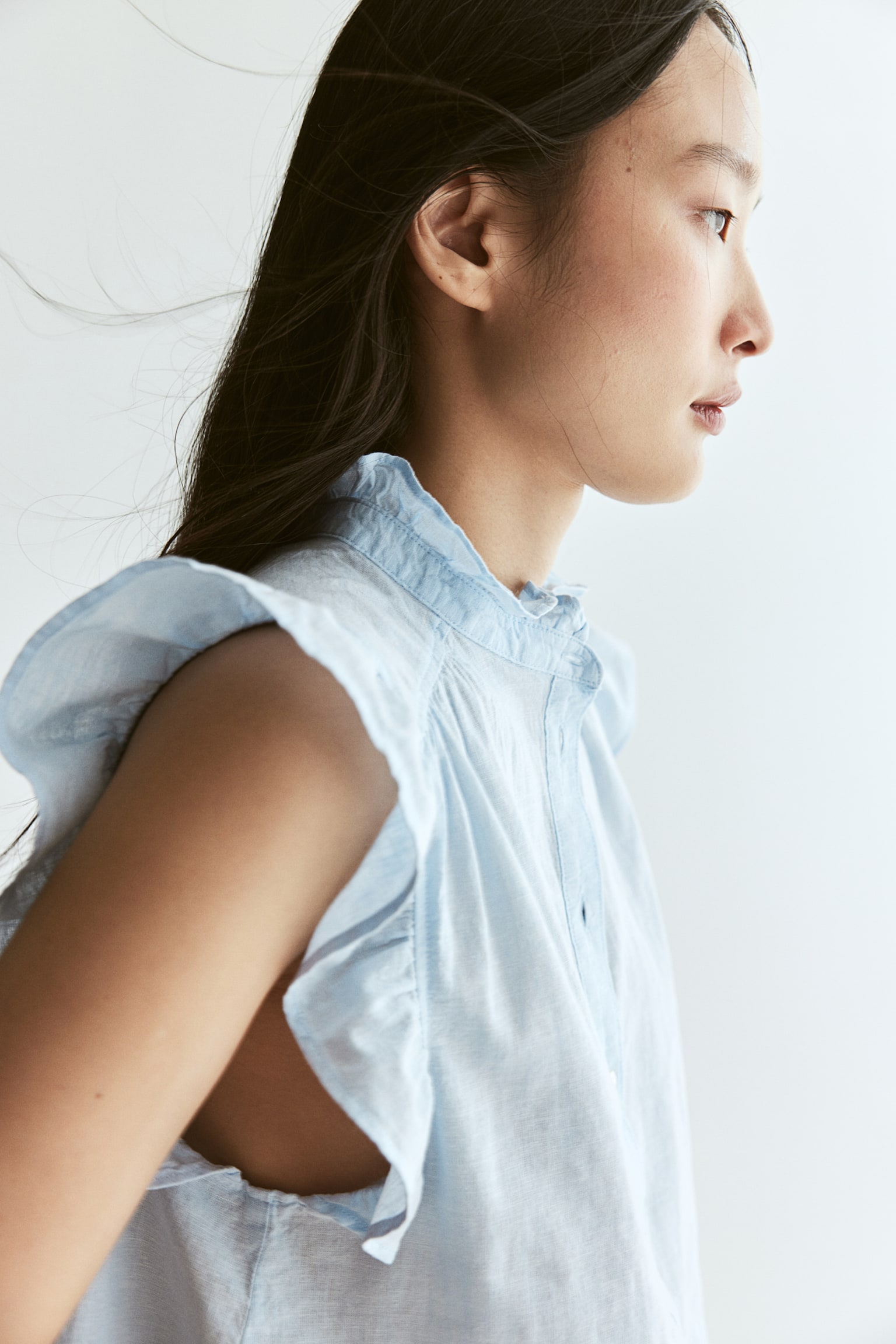 Linen Blend Blouse - Light blue/Blue/Stripe/Black/White - 3