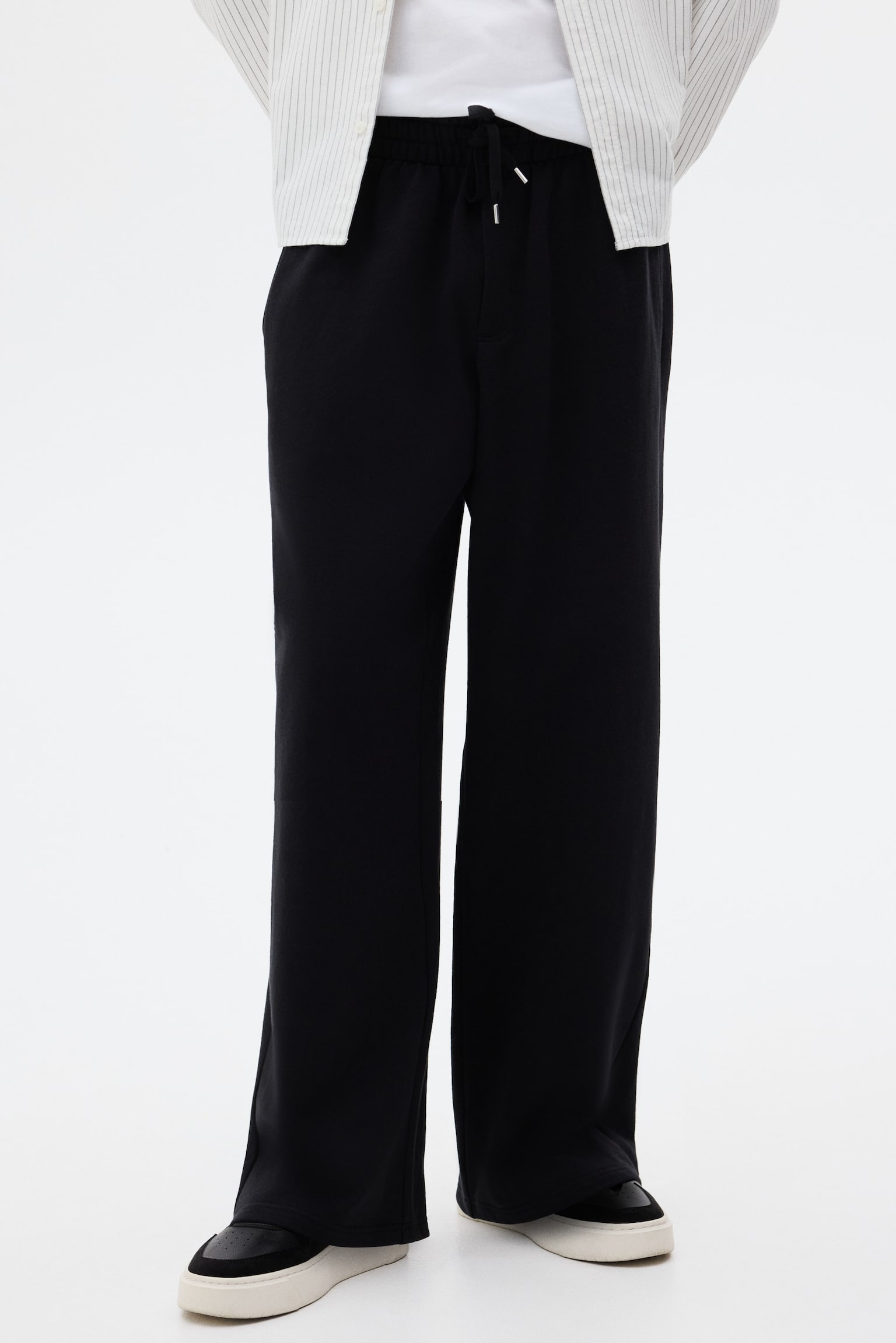 Wide-leg cotton joggers - Black/Dark beige/Light grey marl - 3