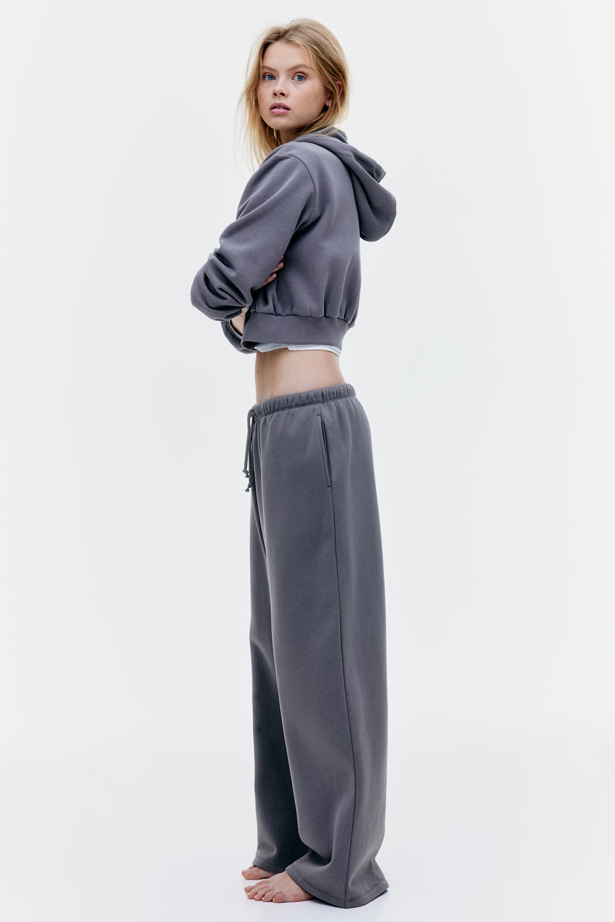 Wide Leg Track Pants Grey Ladies H&M AU