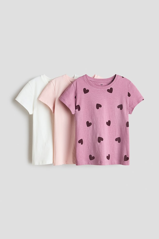 3-pack T-shirts - Dusty purple/Hearts/Light pink/Light blue/White/Polka dot/Light beige/Leopard print/Light pink/White/White/Lilac hearts/Pink/Hearts/Dusty pink marl/Polka dot/White/Hearts/Light purple/Light pink - 1