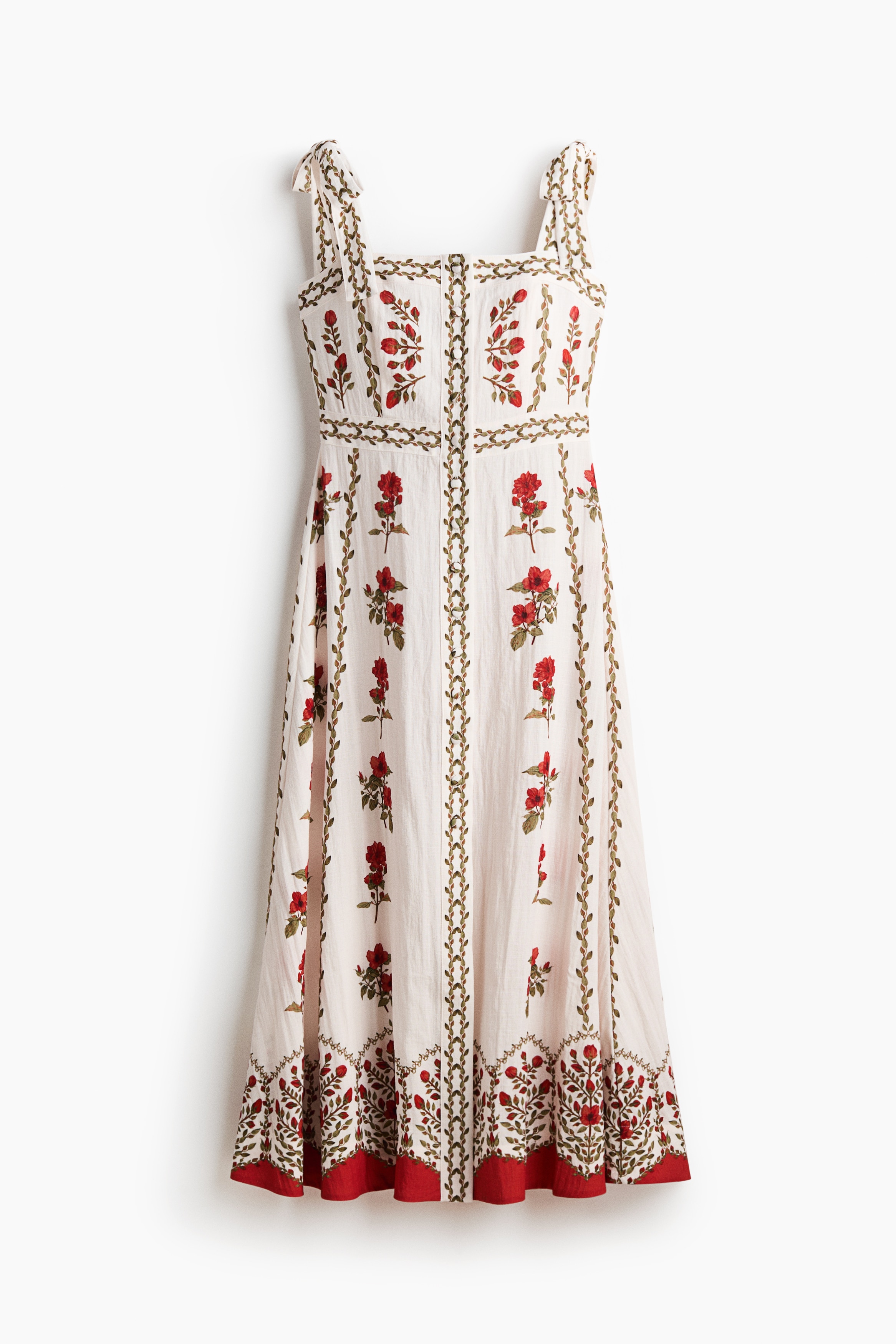Vestido con lazos en mezcla de viscosa - Crema/Floreado