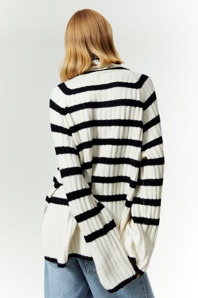 Rib-knit polo-neck jumper - White/Striped/Black/Striped/Beige - 5
