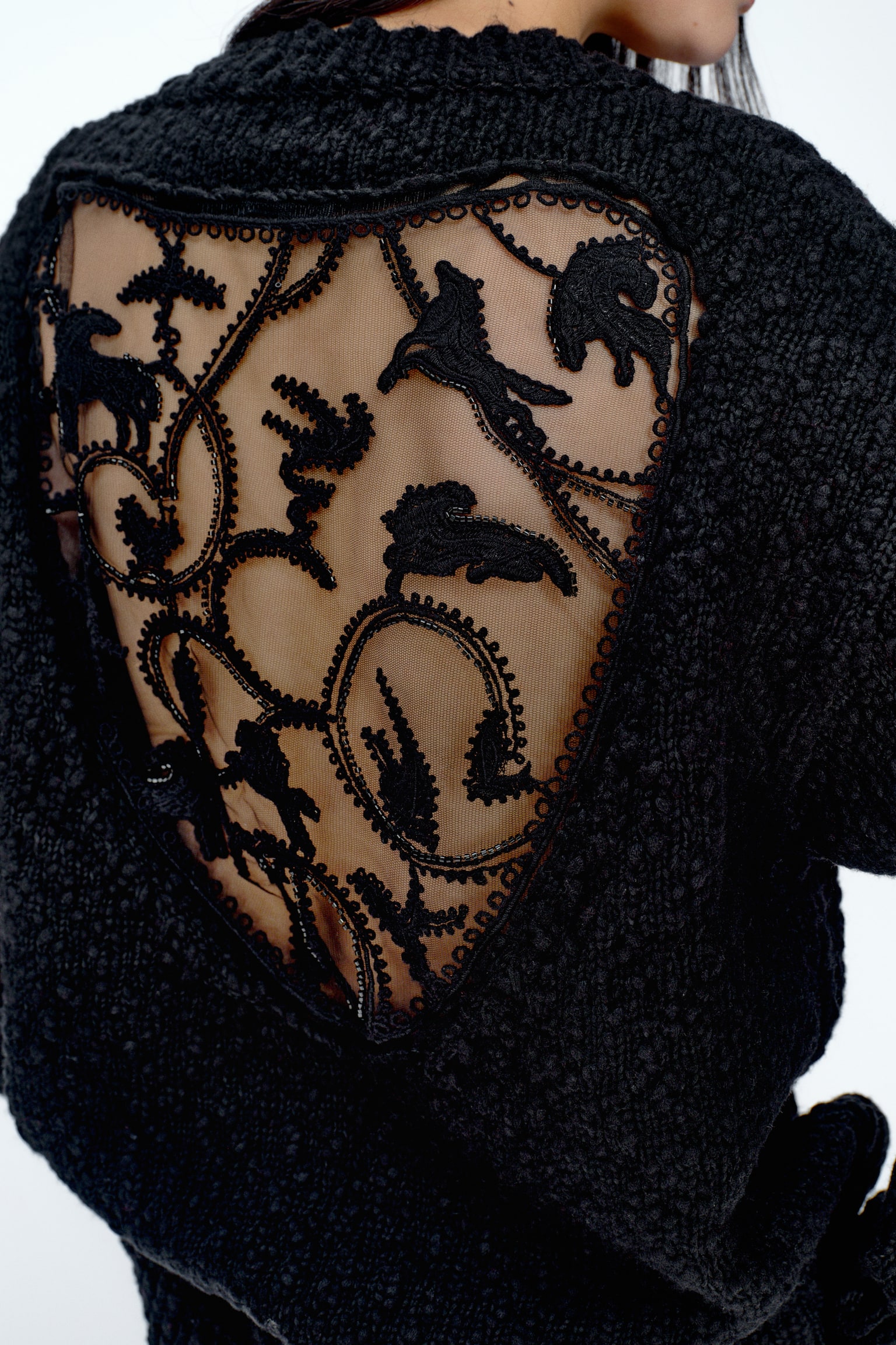 엠브로이더리 울 블렌드 스웨터 - 블랙/버건디 - 6