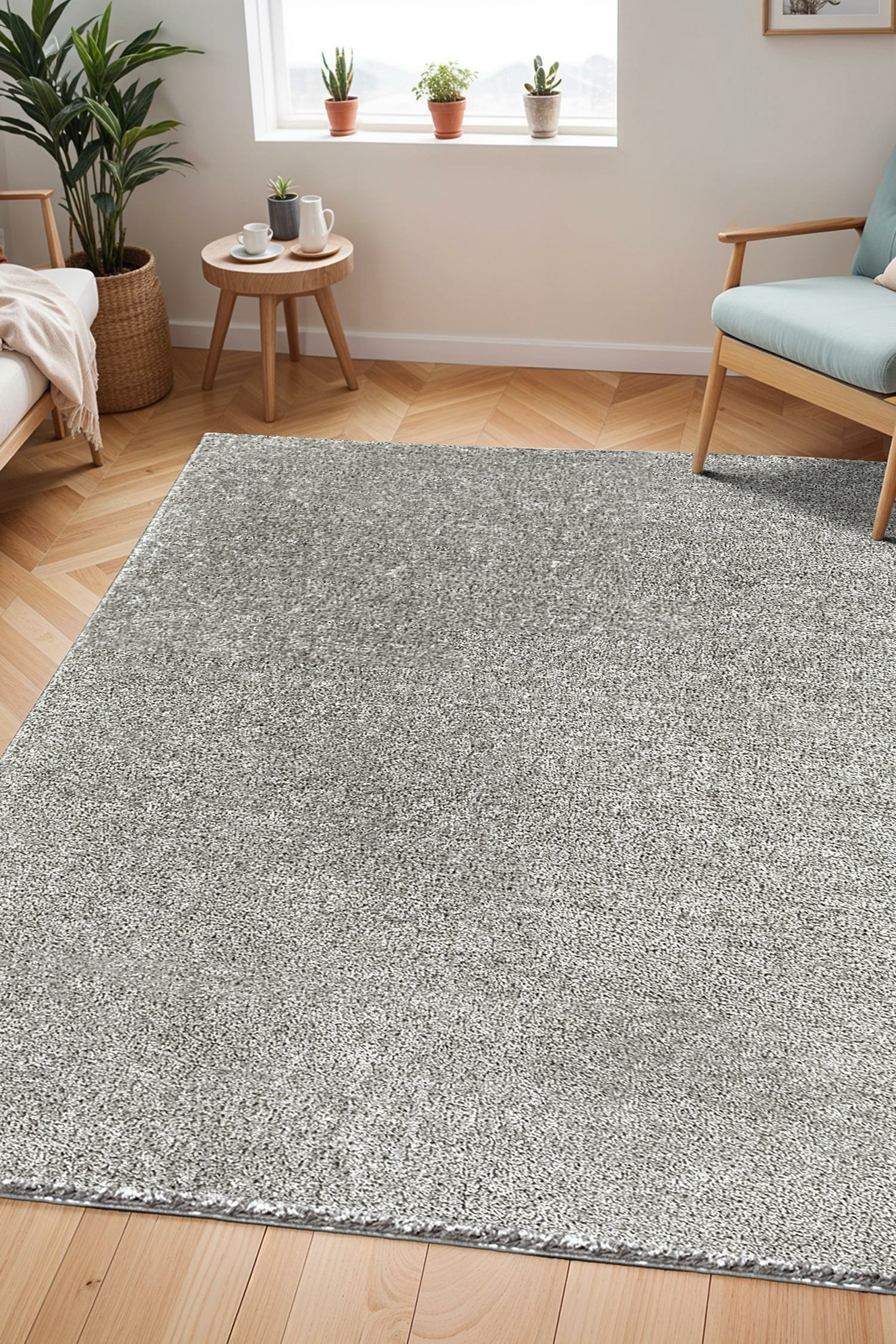 Cloudy Shag Solid Color Plush Pile Rug - Grey/Grey