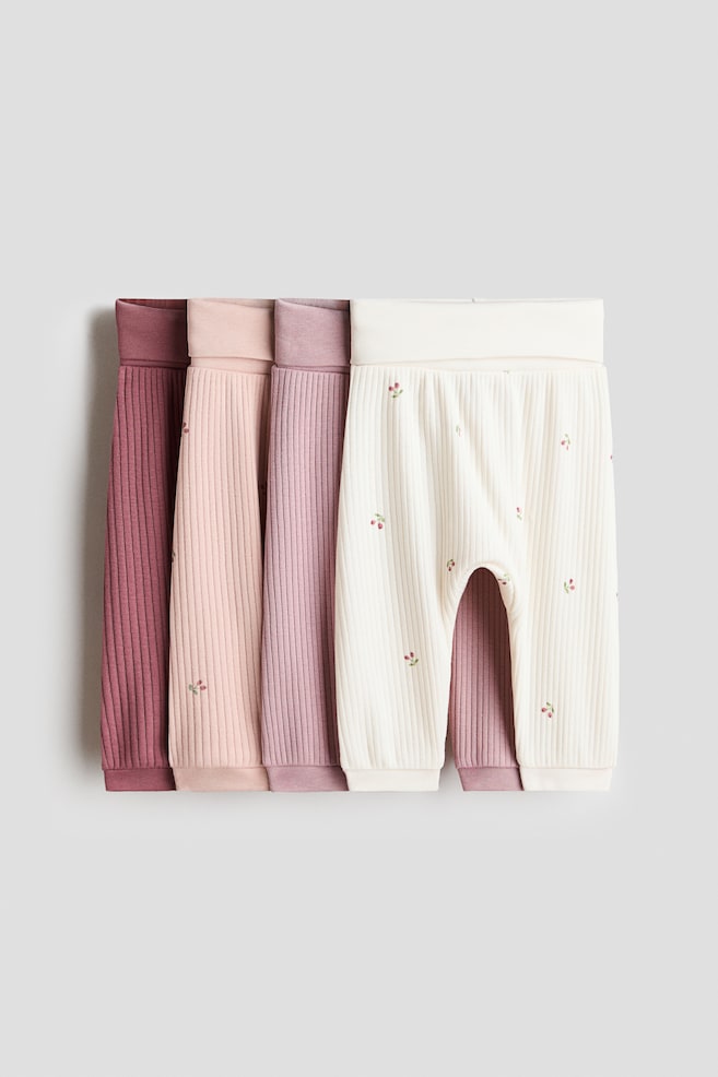 4er-Pack Gerippte Baumwollhosen - Rosa/Kirschen/Schwarz/Beige/Weiß/Mattblau/Mattgrün/Graublau/Khakigrün - 1