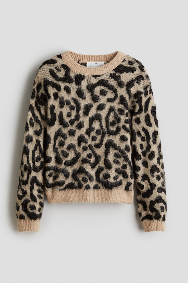 Brushed jacquard-knit jumper - Beige/Leopard print - 1