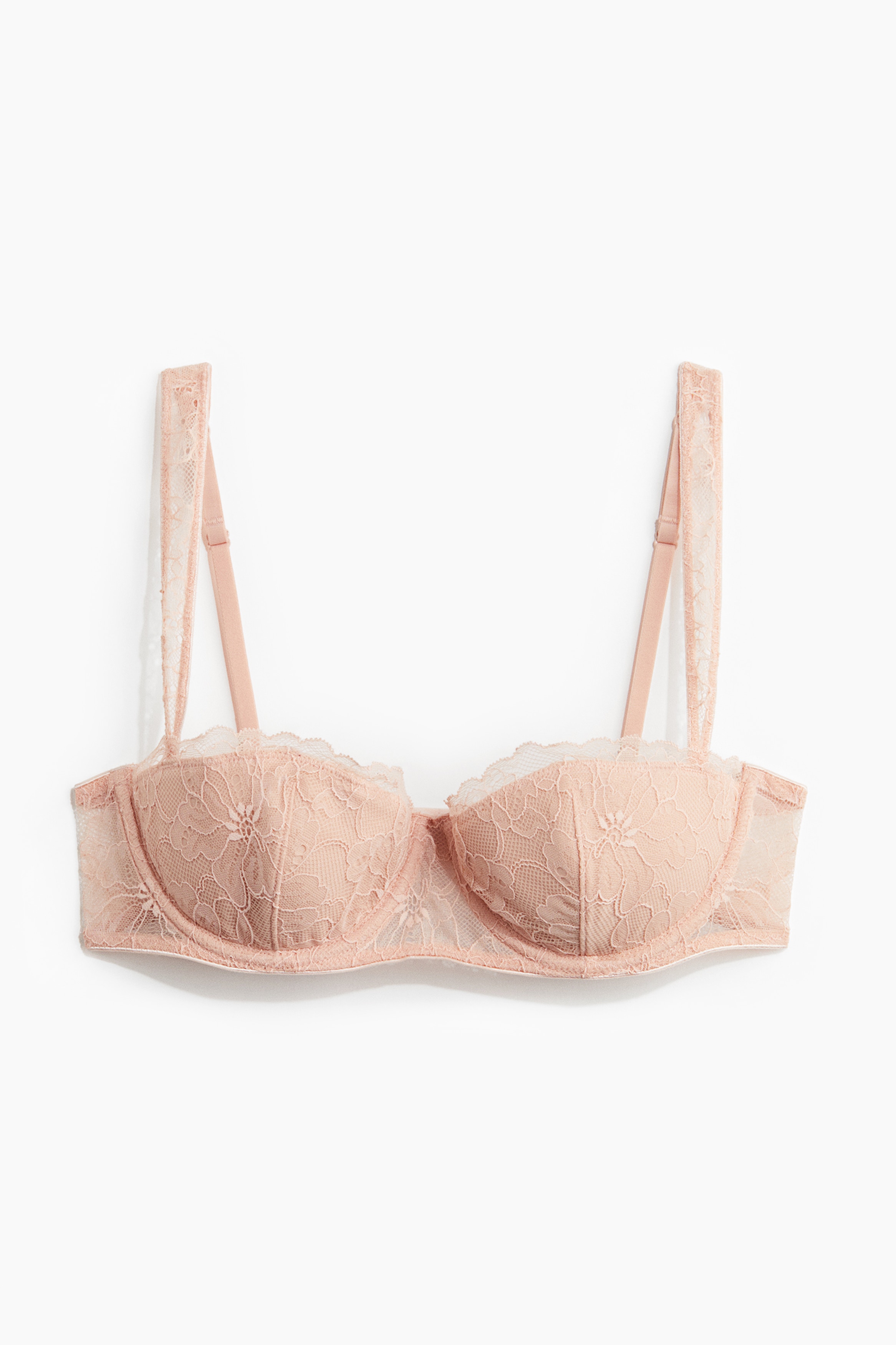 Sujetador balconette acolchado de encaje - Rosa melocotón