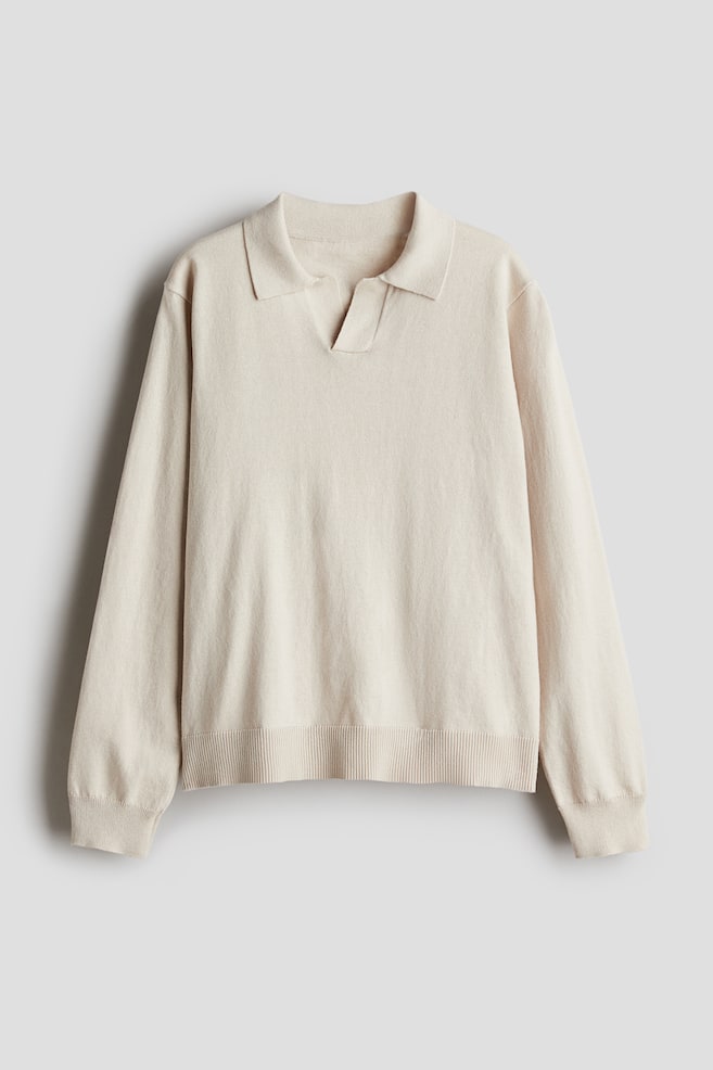 Fine-knit polo jumper - Light beige - 1
