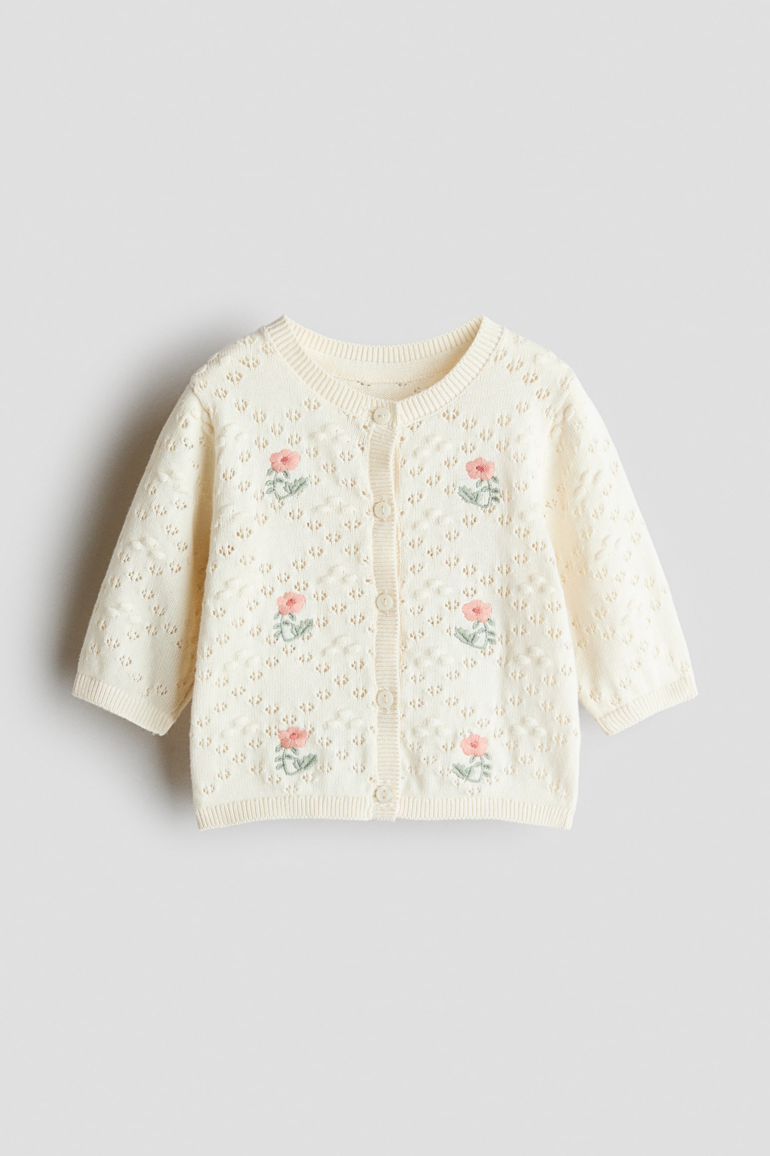 Pointelle-knit cardigan - Cream/Flowers
