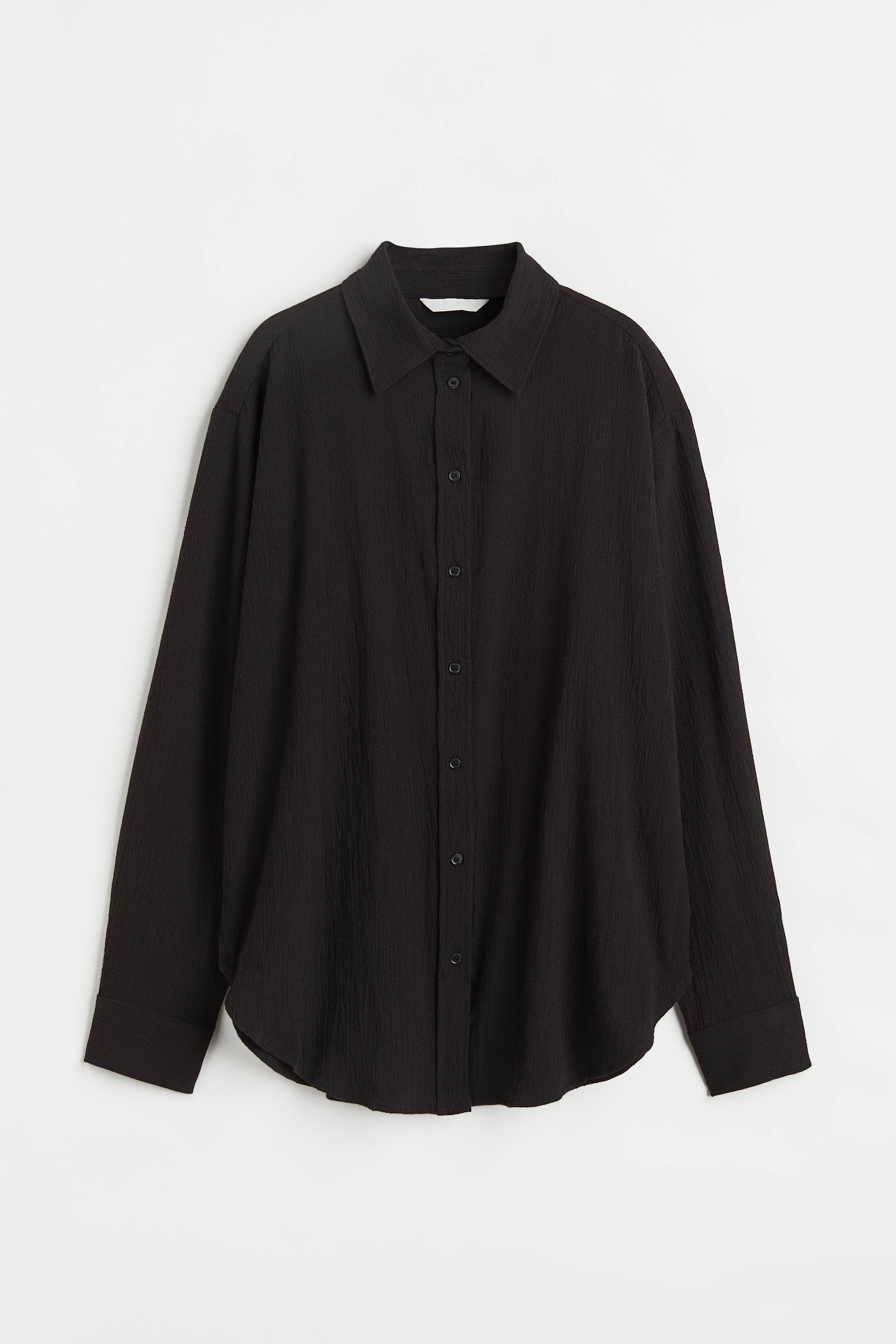 Xem ảnh lớn hơn: Áo sơ mi cotton nhăn - Màu đen - Ladies | H&M VN 1