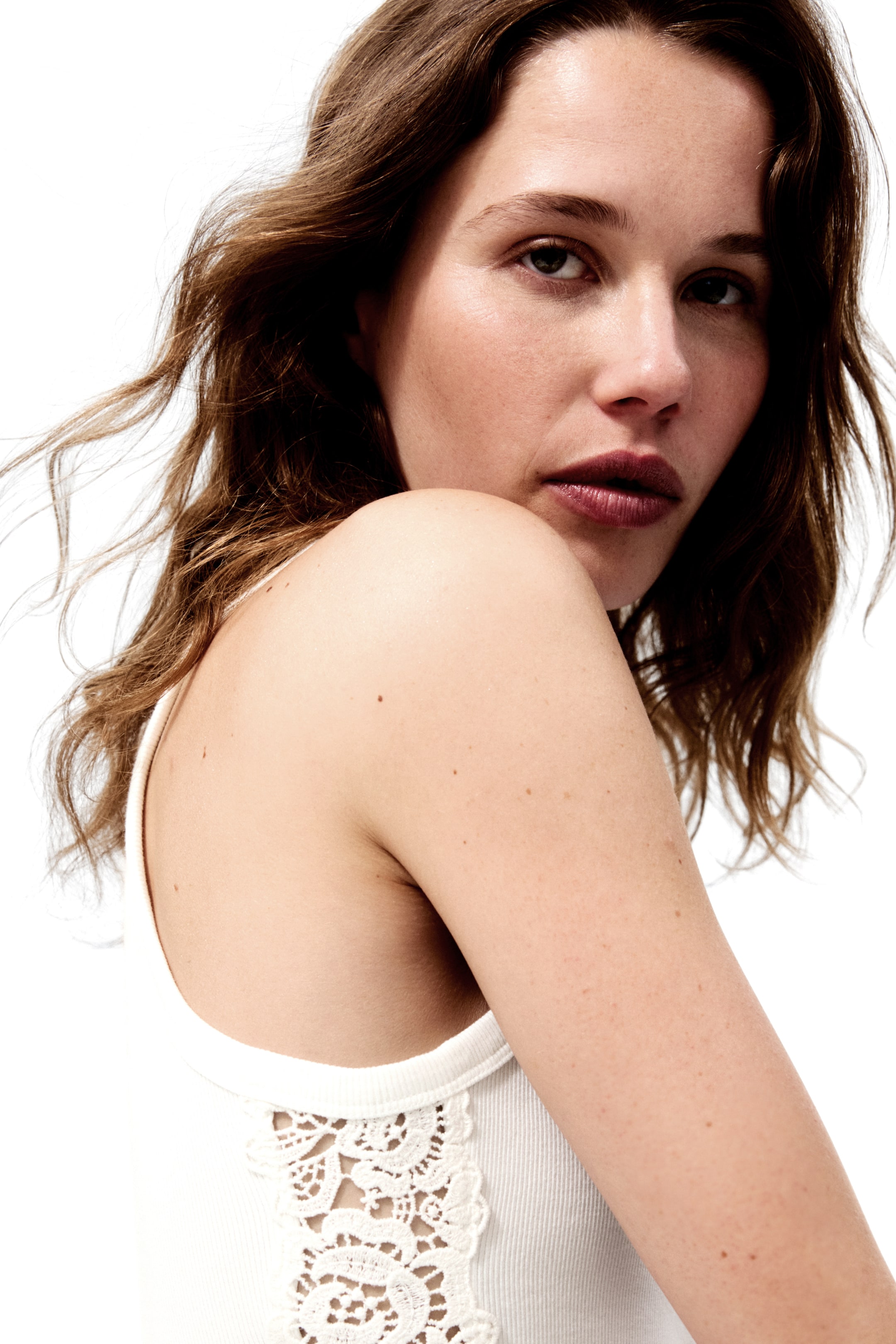 Ribbed Lace-Inset Tank Top
