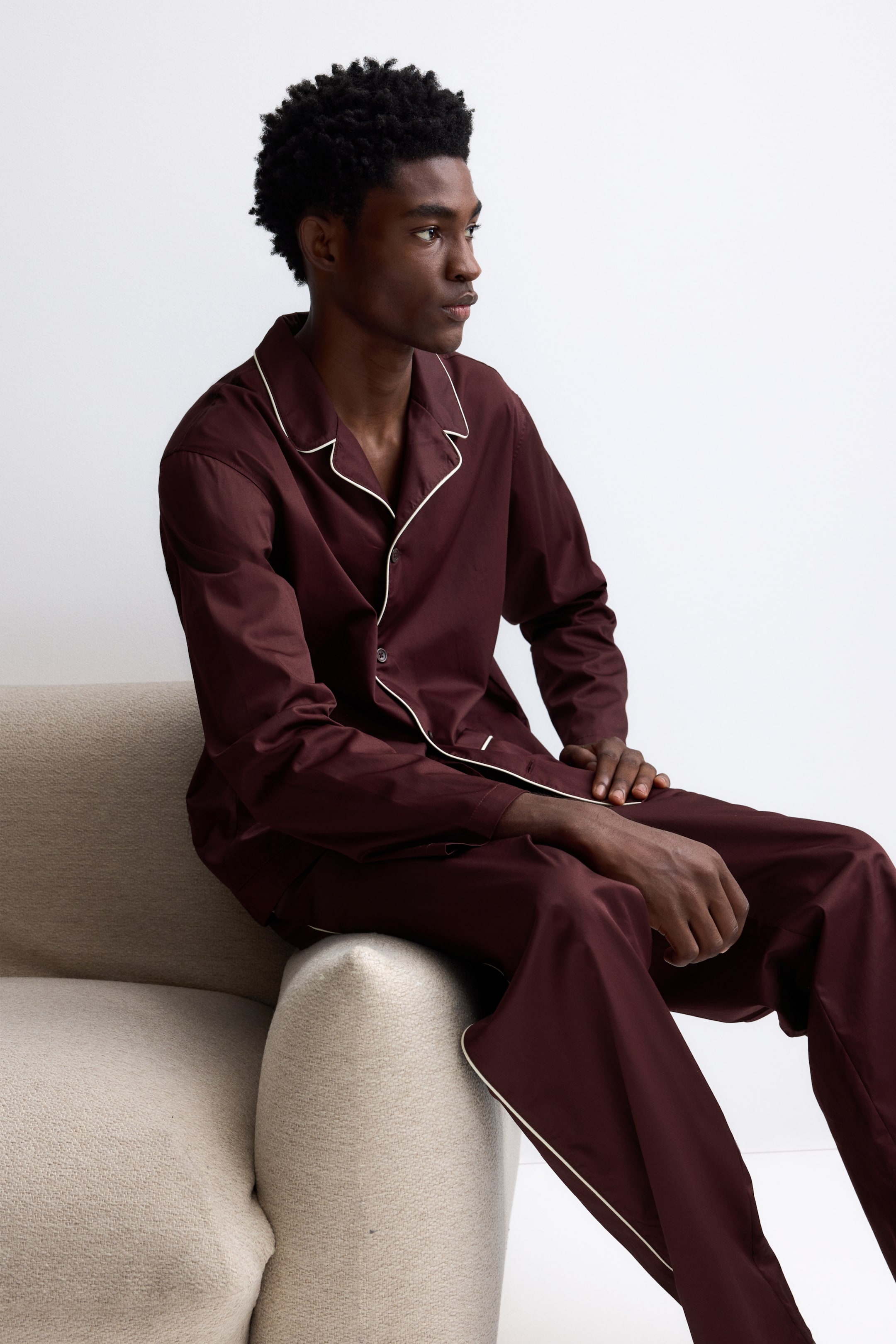 View larger image: Cotton pyjama shirt and bottoms - Burgundy - Men | H&M IN 4