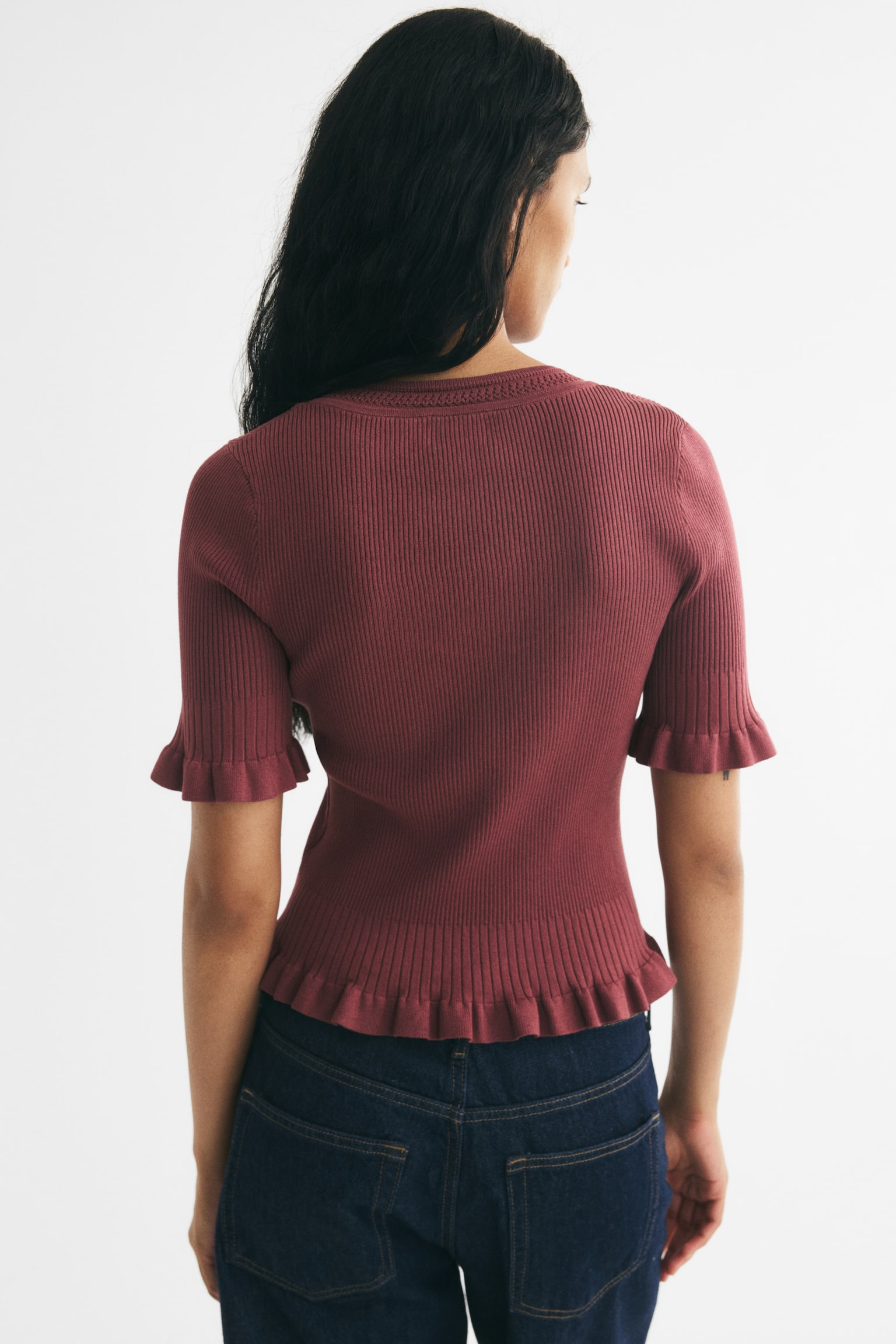 Женский топ H&M Tie-Detail Rib-Knit Top, цвет: Ржавый красный — фото 4
