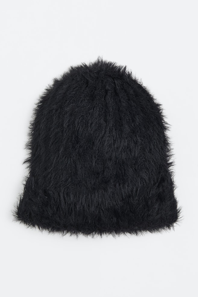 Bonnet en maille côtelée - Noir - 1