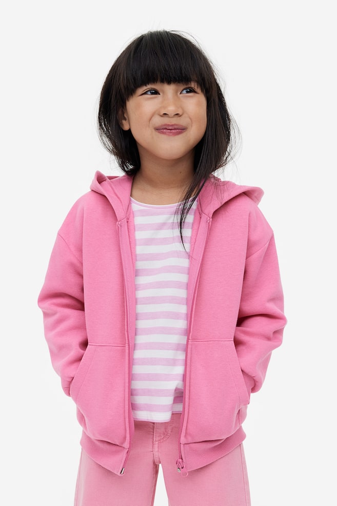 Zip-through hoodie - Pink/Light grey marl/Light pink/Light beige/Hearts - 1