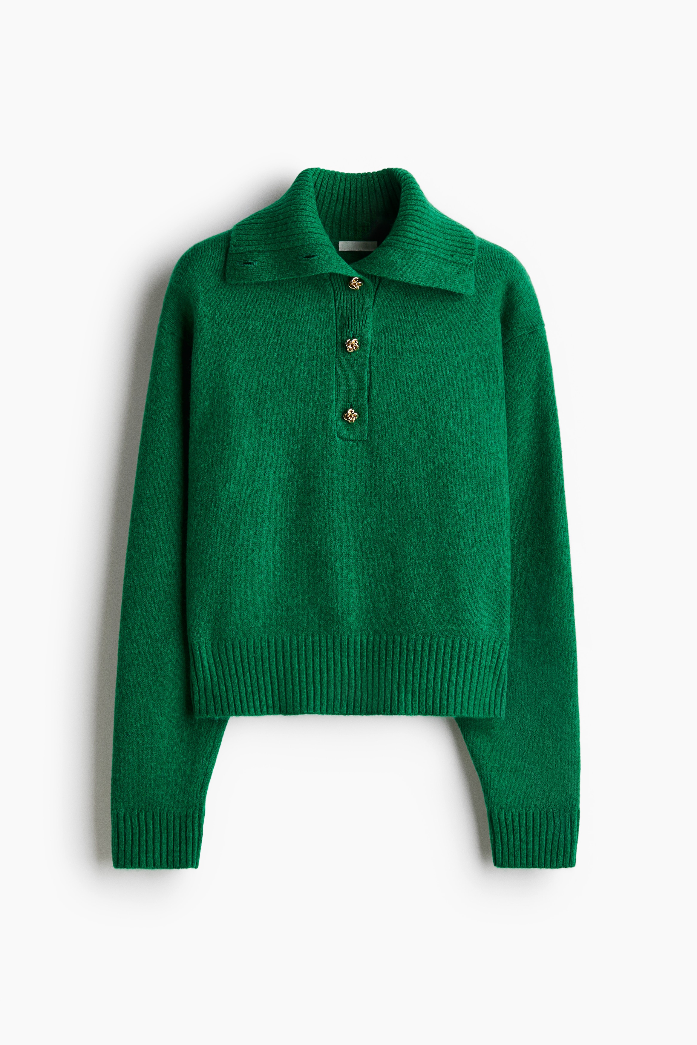 Stickad tröja med krage - Grön/Klarröd