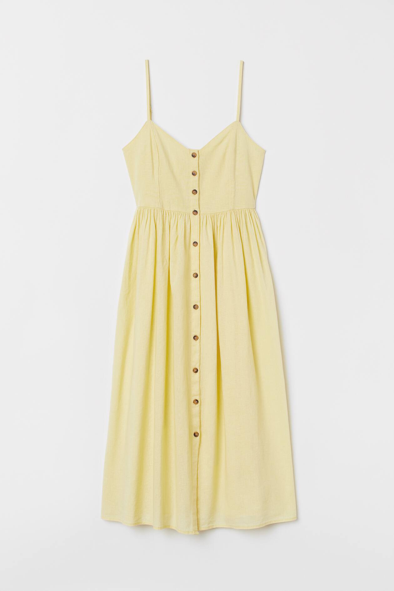 Linen-blend dress - V-neck - Sleeveless - Yellow - Ladies | H&M GB