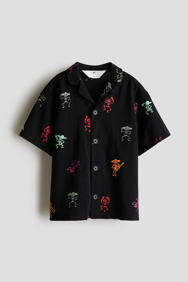 Cotton Resort Shirt - Black/dancing skeletons - 1