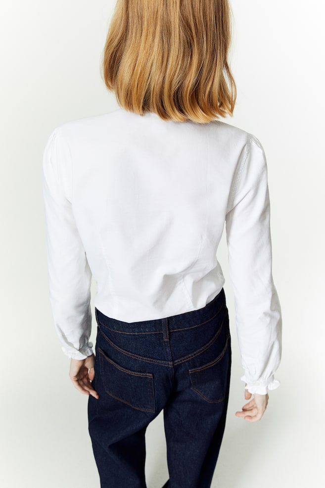 Frill-trimmed Oxford blouse - White/Blue - 3