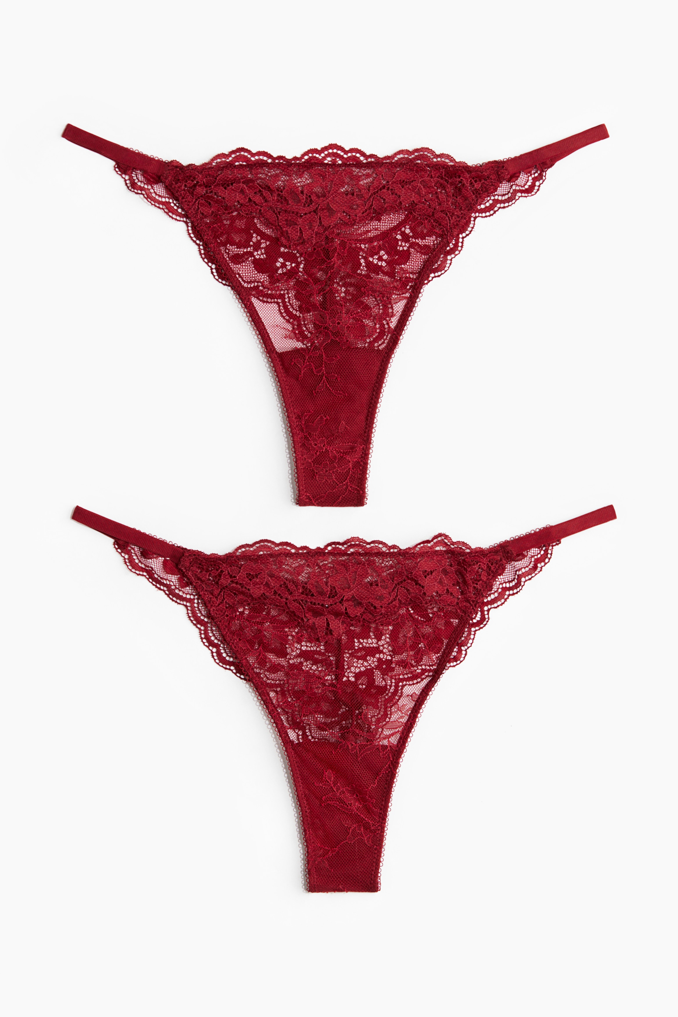 Koronkowe figi tanga thong 2-pak - Czerwony/Pudroworóżowy