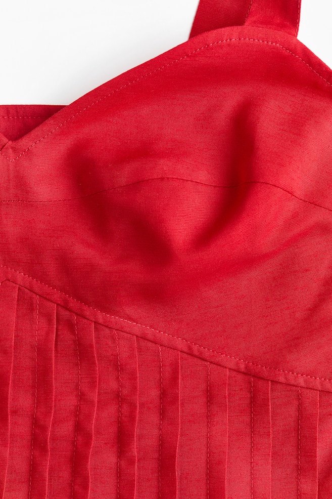 Linen-blend tie-strap top - Bright red - 5