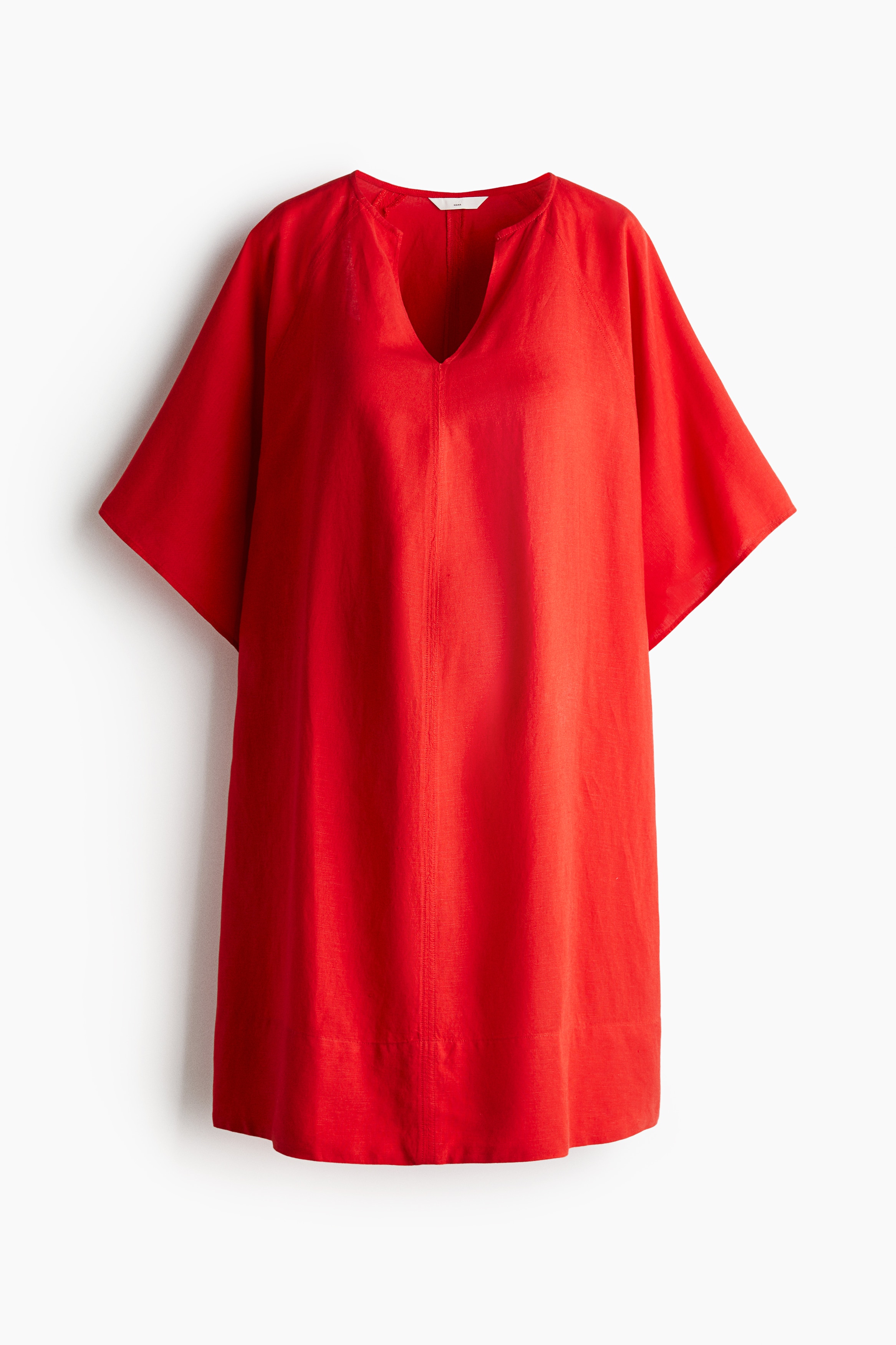 MAMA Before & After Keten Karışımlı Elbise - Kırmızı/Siyah/Yeşil/Krem desenli