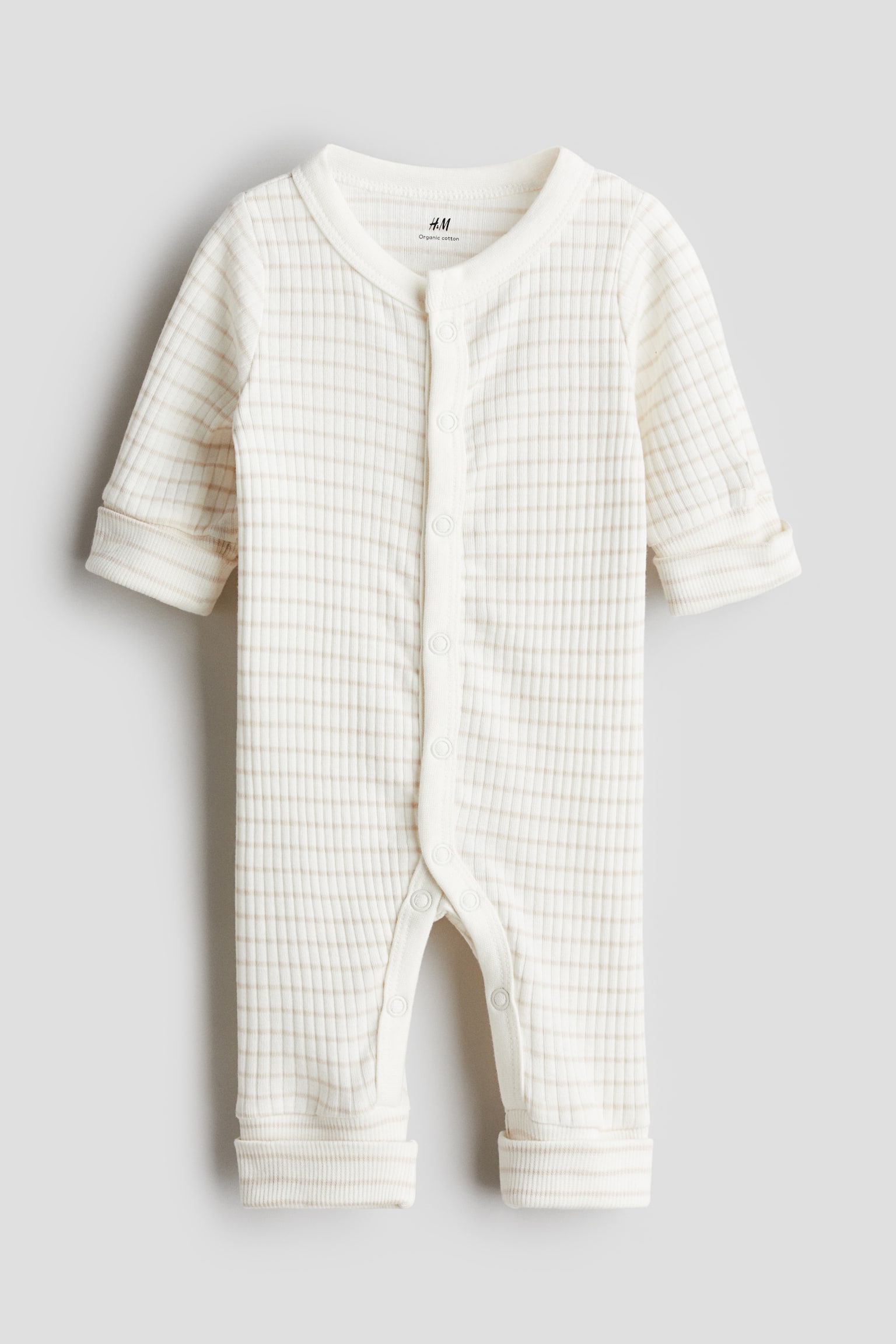 Adjustable-fit romper suit - White/Beige striped/Light beige/Light beige - 1