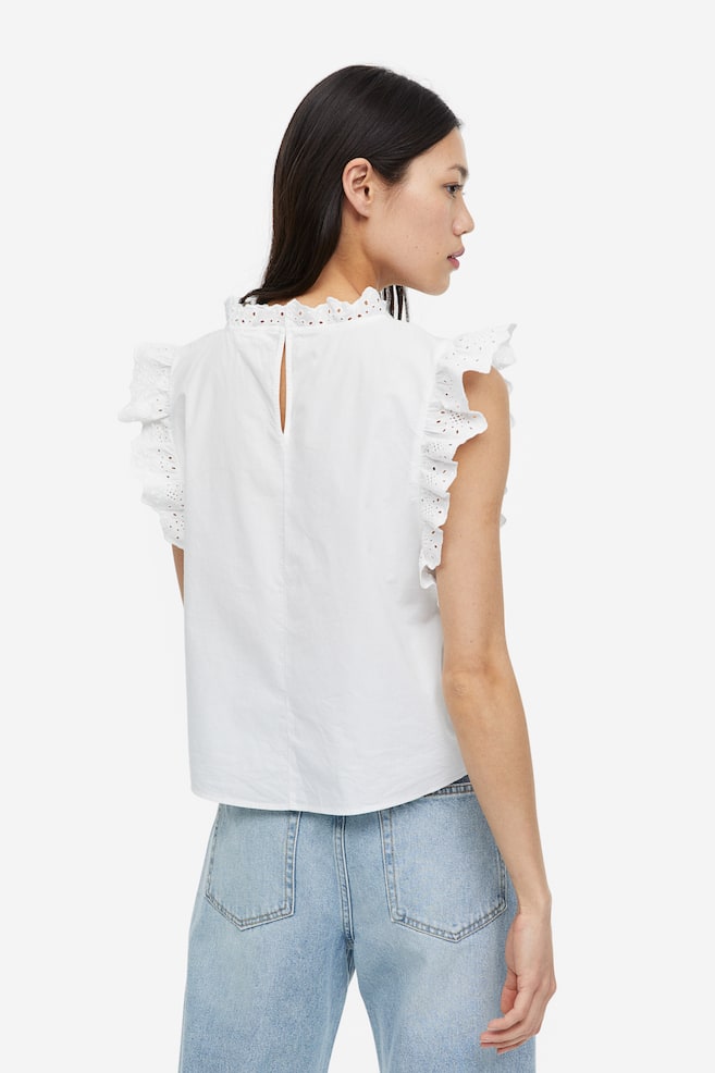 Broderie anglaise-detail blouse - White/Light blue - 4