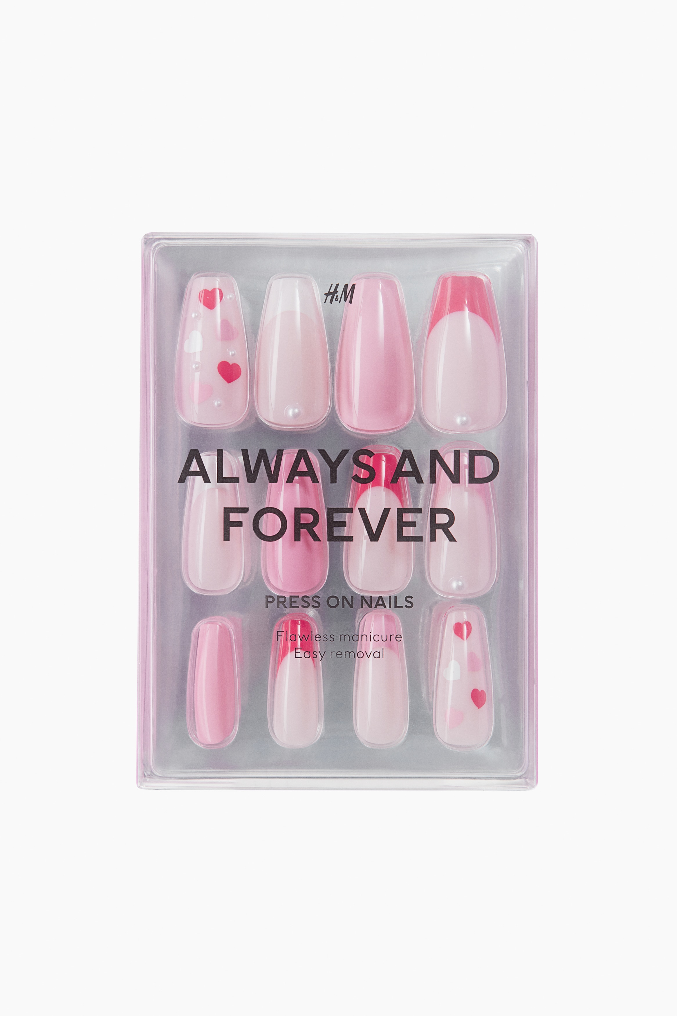 Faux ongles à presser Rose/cœurs  - H&M