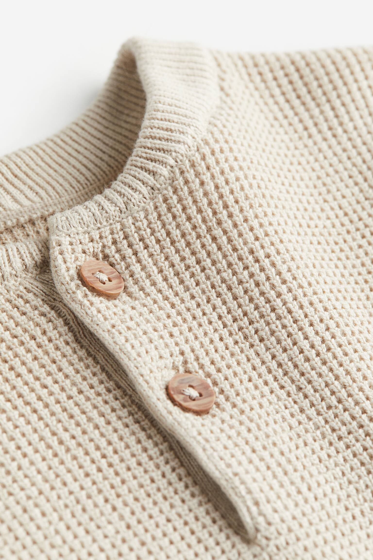 Waffle Knit Henley Top - Light beige/Blue - 2