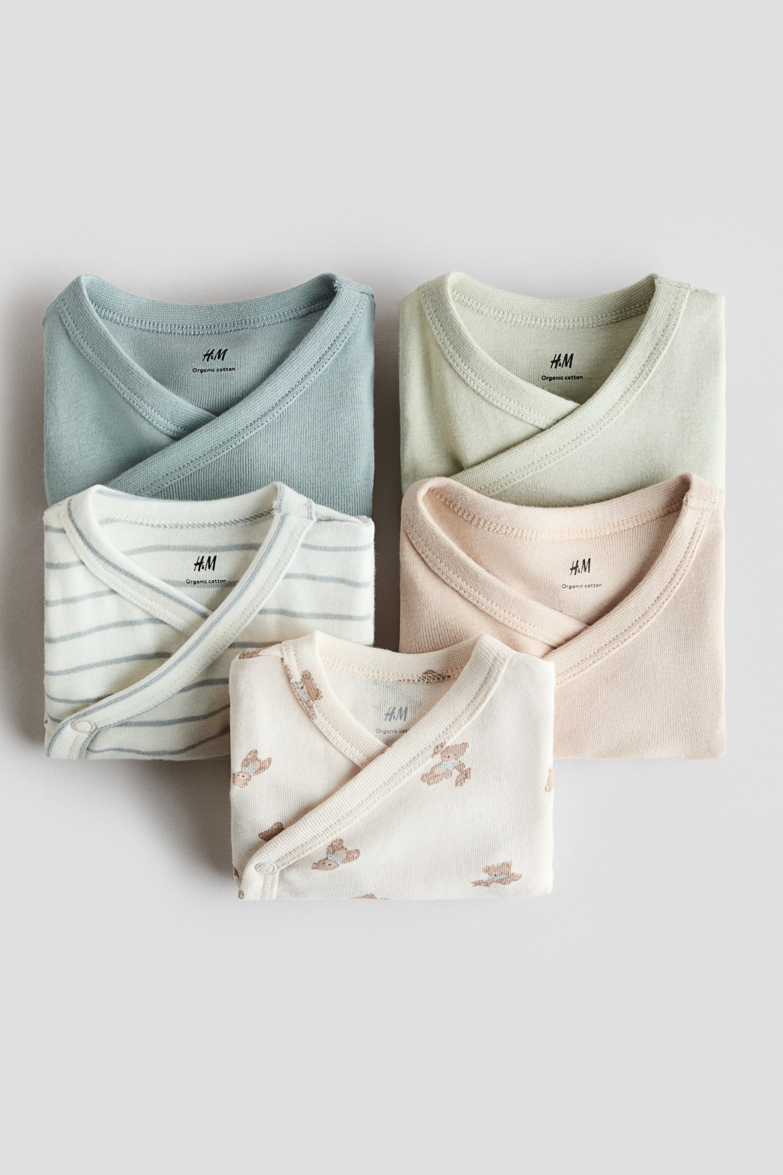 Body in cotone 5 pezzi - Turchese/orsetti/Beige/bianco/Verde chiaro/arance/Rosa cipria chiaro/rosa cipria/Bianco/Beige/fiori - 2