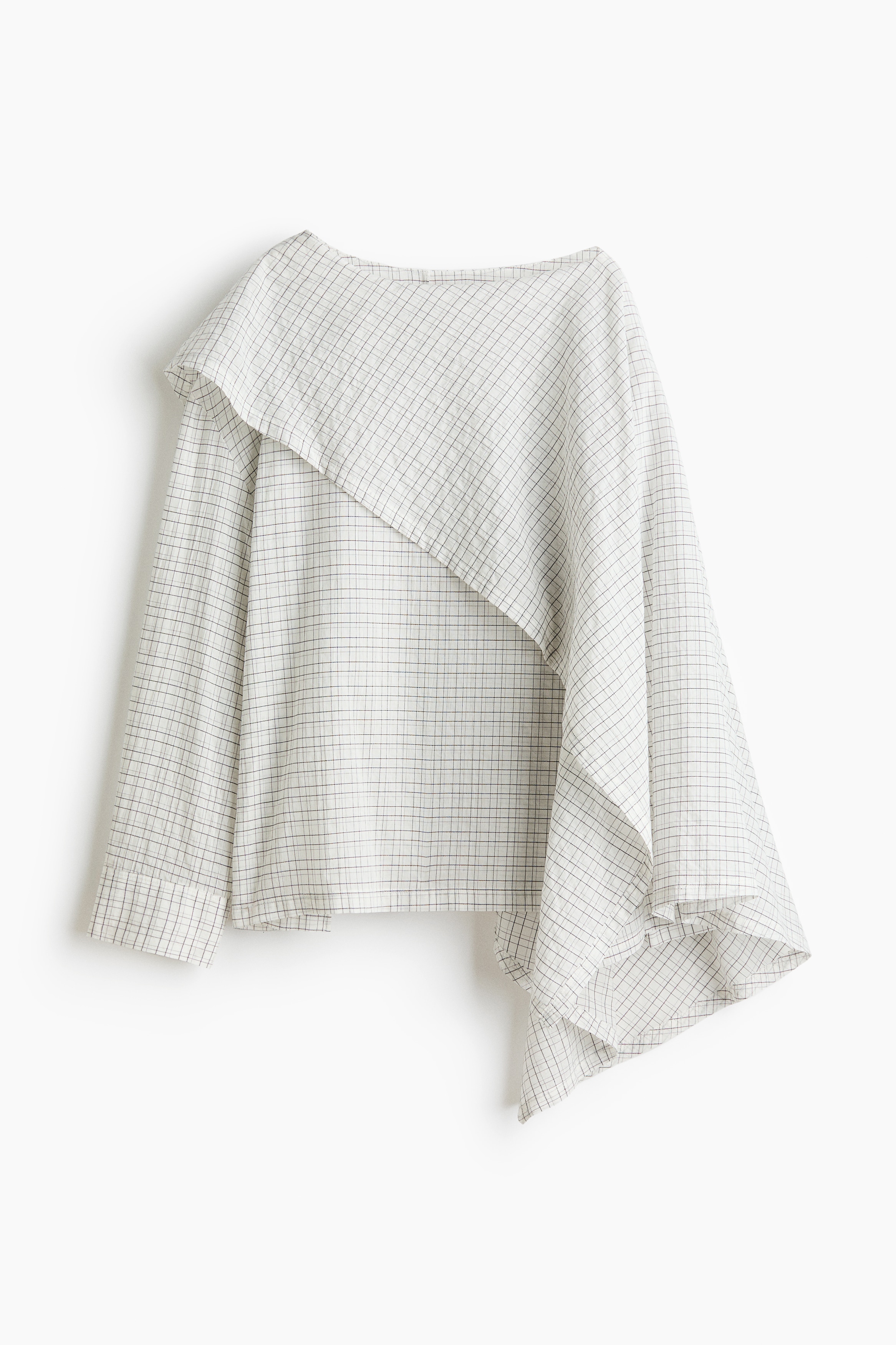 Cape-detail seersucker blouse - White/checked