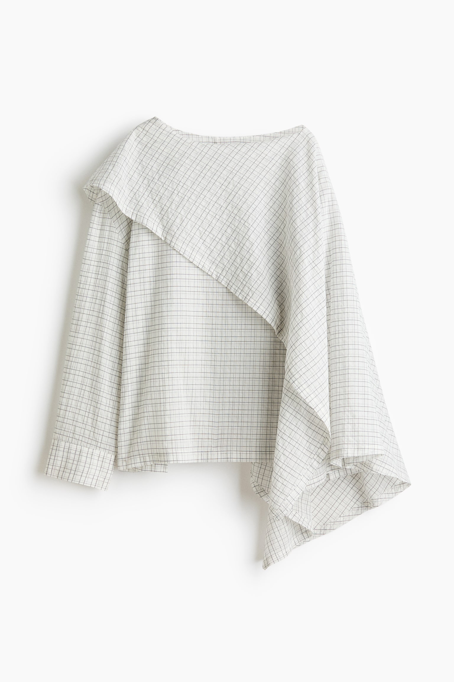 Cape-detail seersucker blouse - White/Checked