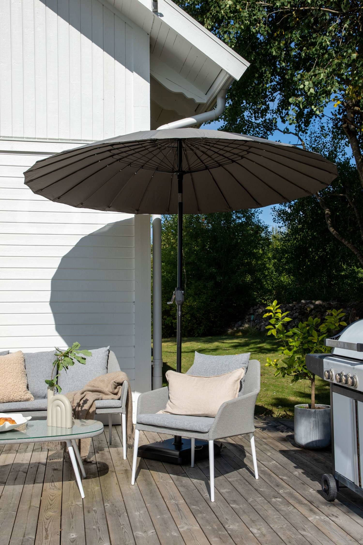 Palmetto Parasol - Polyester, Grå/Polyester, Sort/Polyester, Hvid