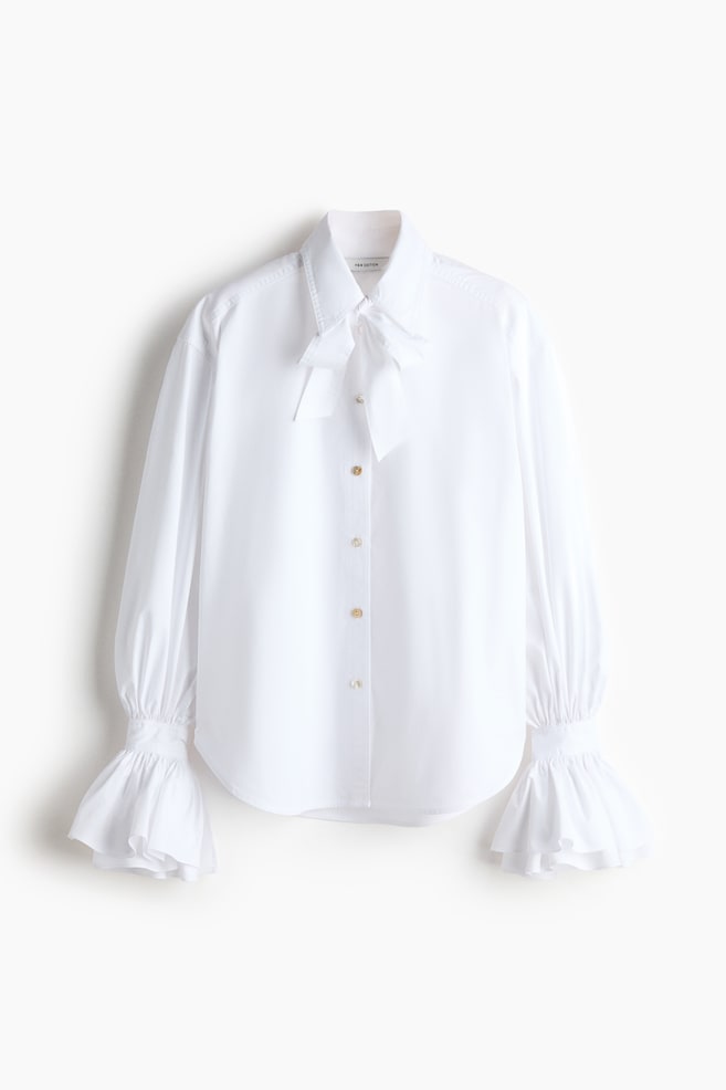Bow-Detail Cotton Shirt - White - 1