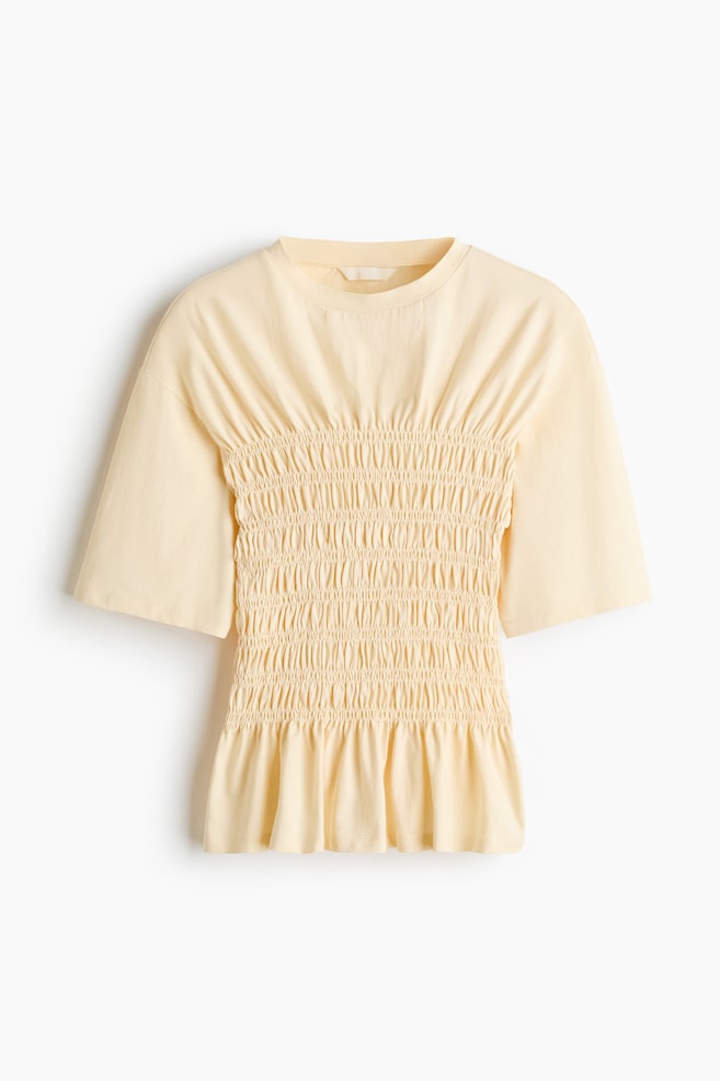Smocked T-shirt - Pale yellow/Black/White - 1