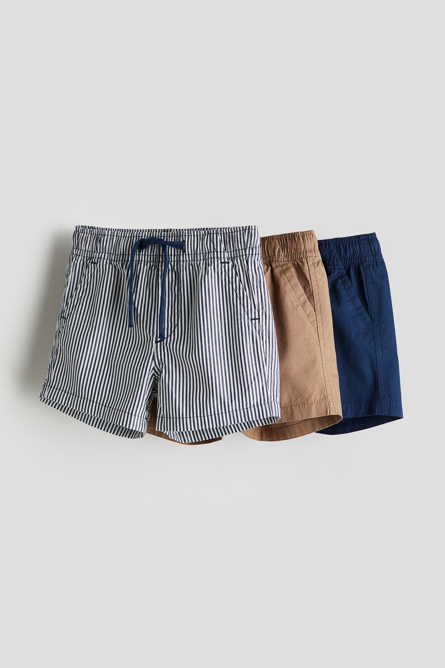 3-pack Cotton Shorts - Blue/Khaki beige/Beige/Stripe - 1