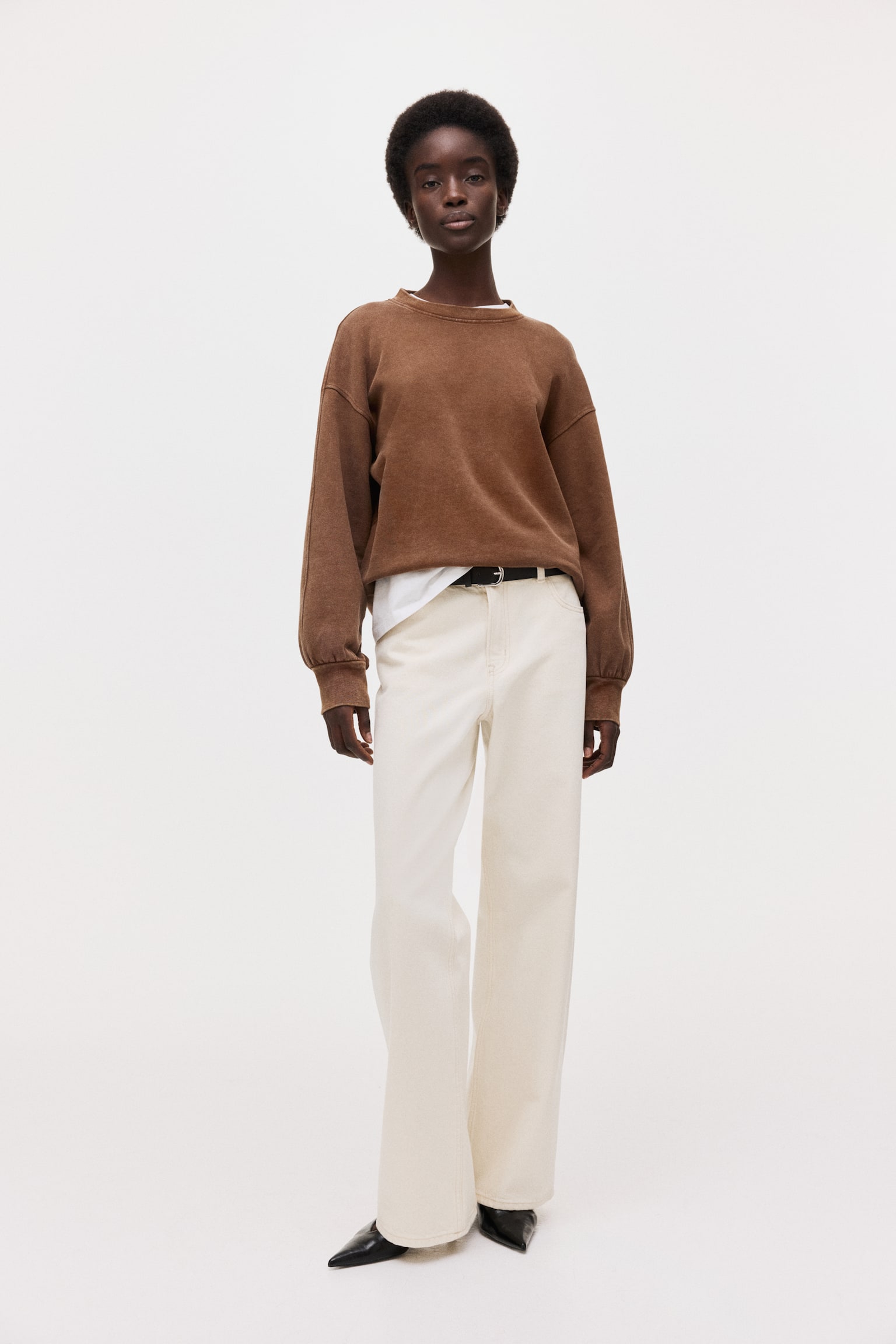 Washed-Look Sweatshirt - Brown/Light beige - 4