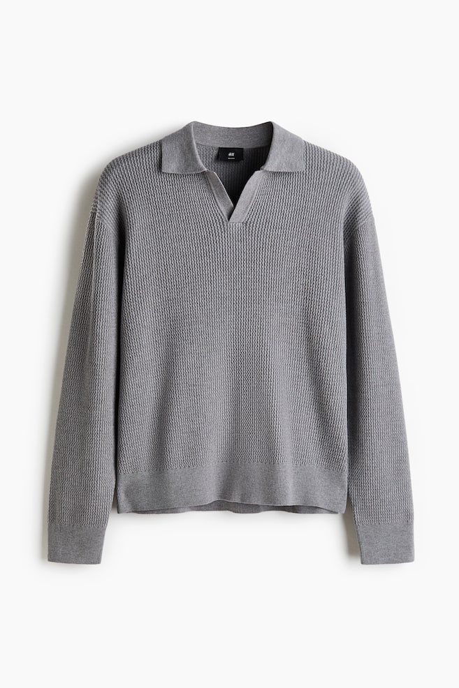 Gestricktes Poloshirt in Relaxed Fit - Graumeliert/Dunkelbraun - 1