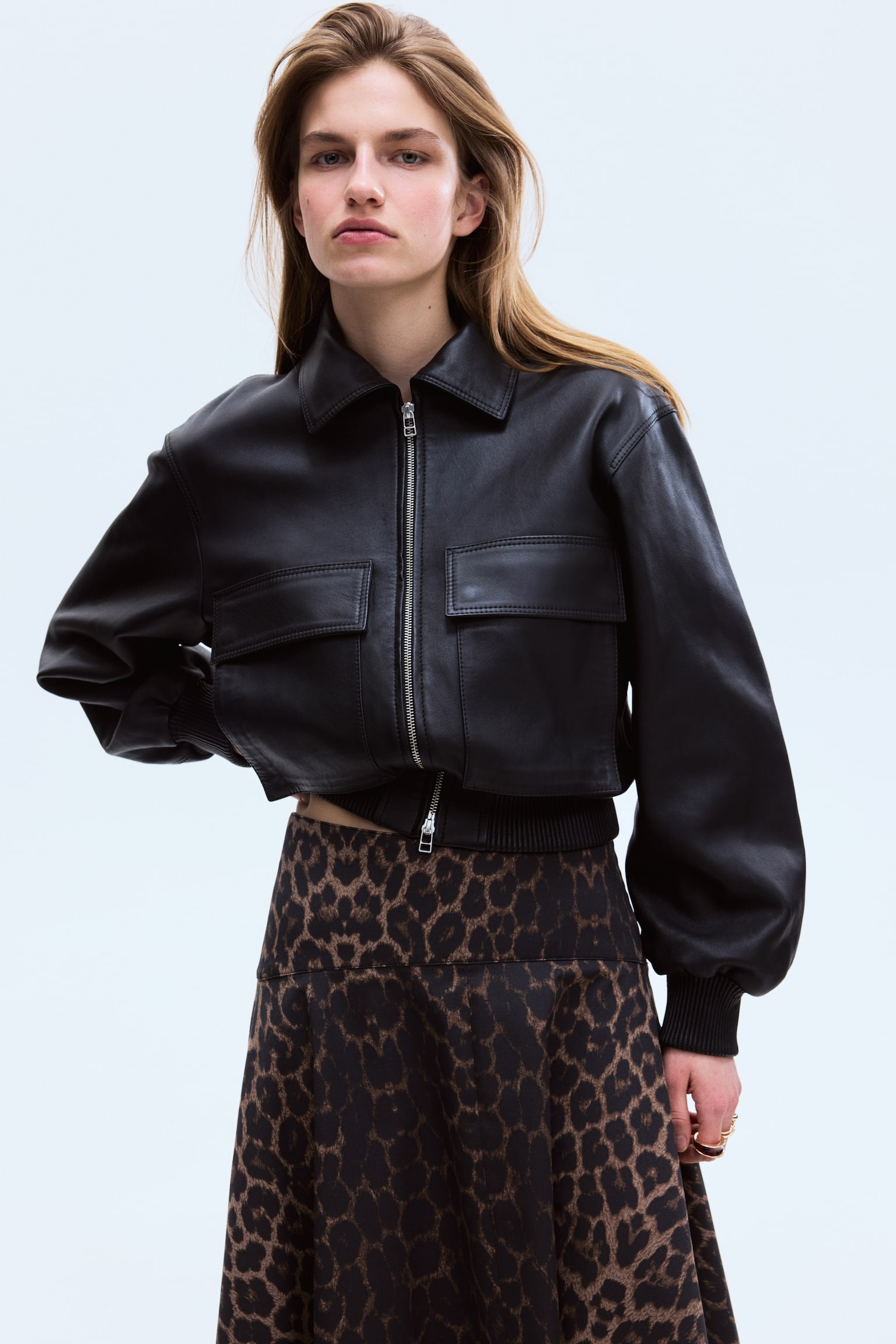 Flared twill skirt - Dark brown/Leopard print - 5