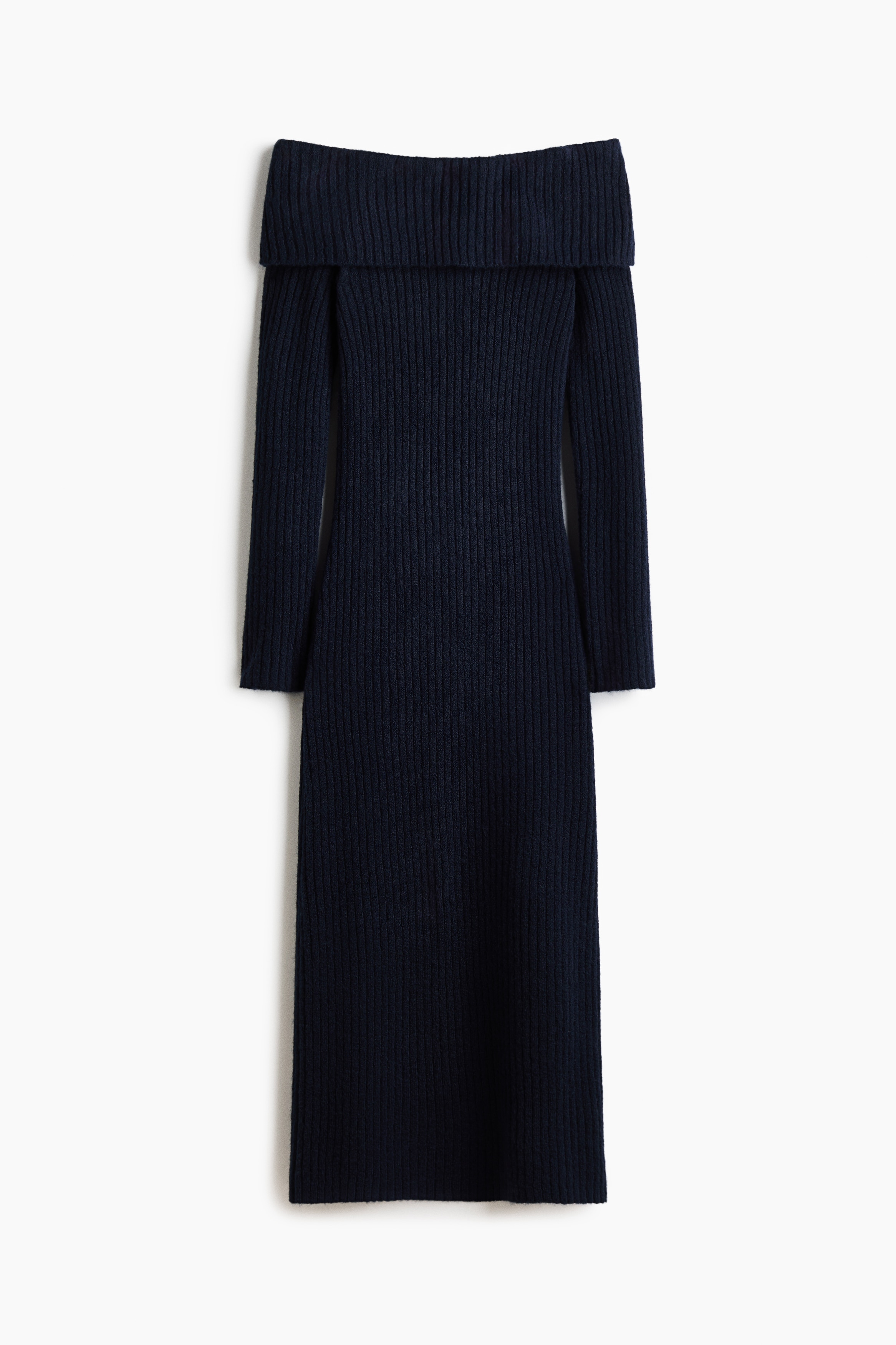 Rib-knit off-the-shoulder dress - Navy blue/Burgundy
