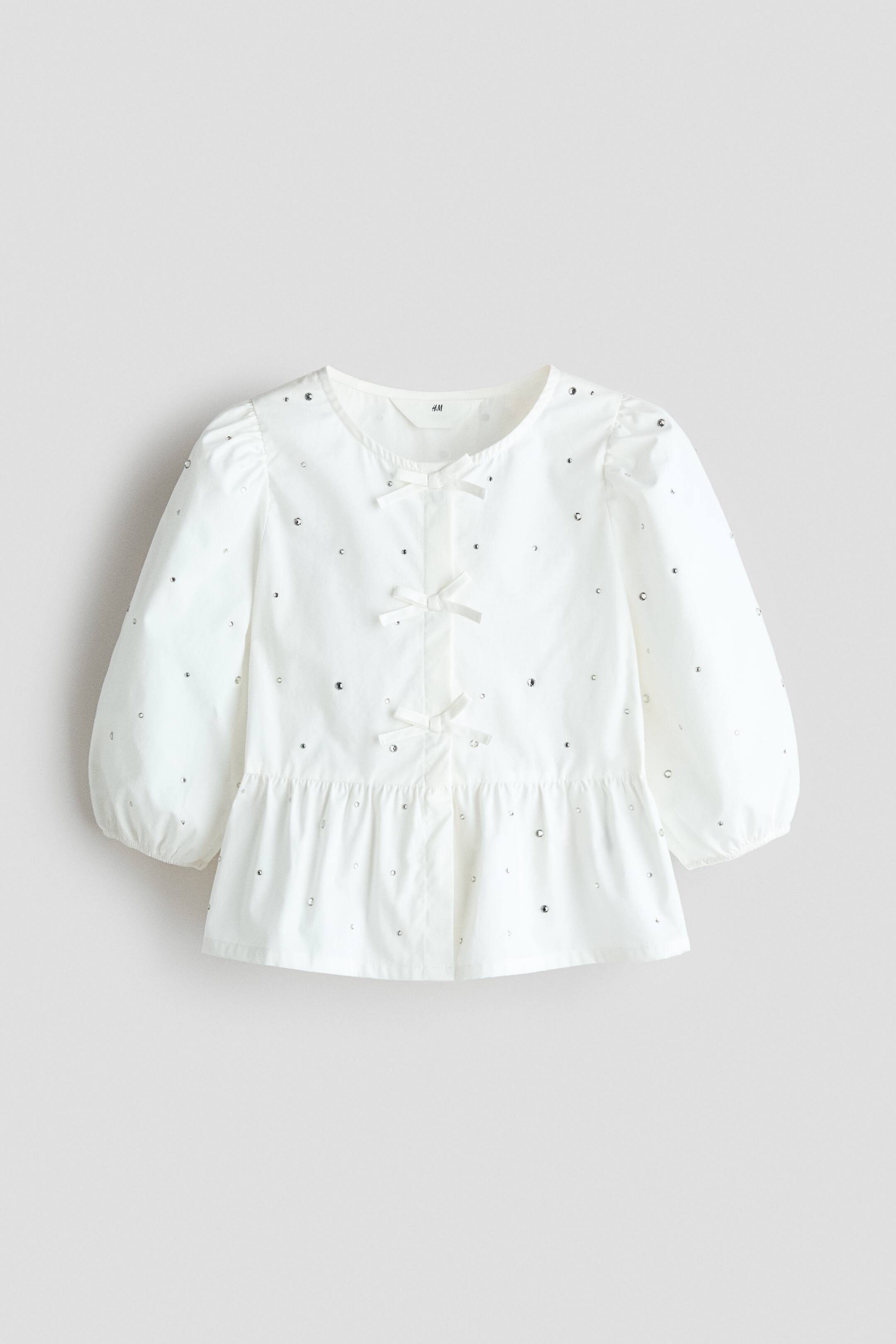 View larger image: Rhinestone-embellished peplum blouse - White - Kids | H&M 1