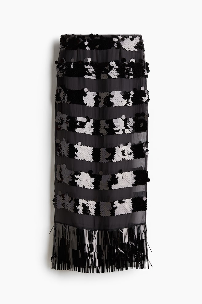 Long sequined skirt - Black - 1