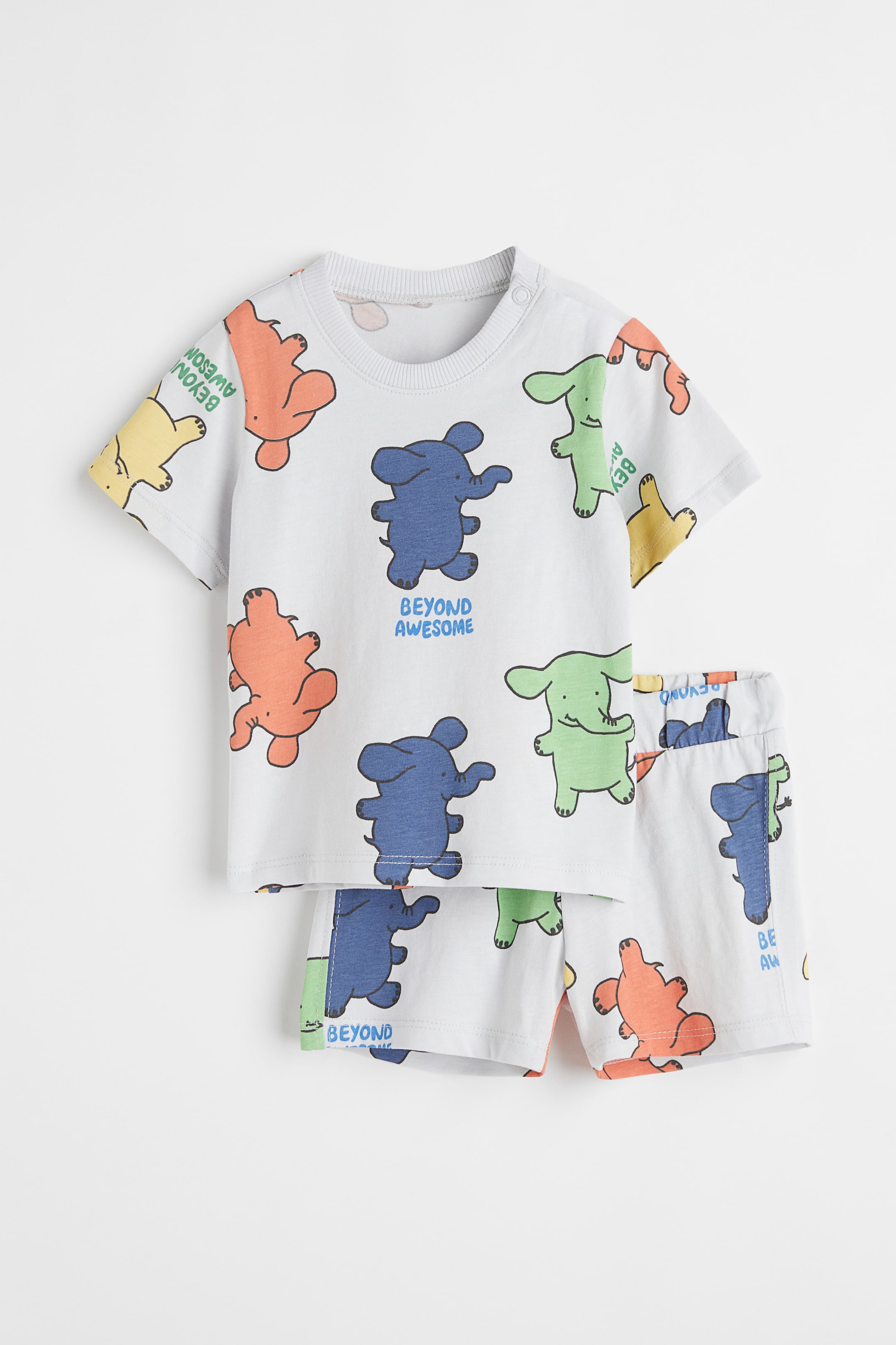 View larger image: 2-piece cotton jersey set - Light grey/Elephants - Kids | H&M GB 1