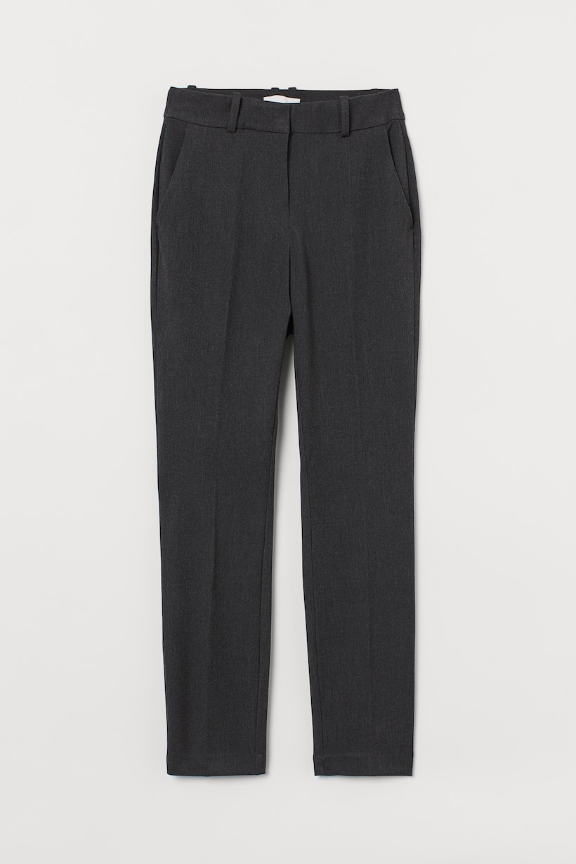 Cigarette trousers - Regular waist - Ankle length - Dark grey marl ...